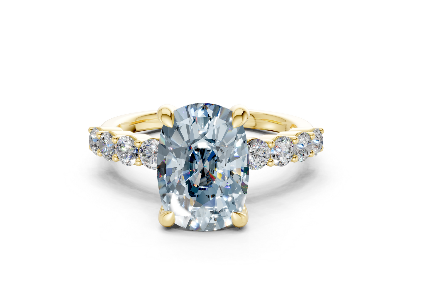 Arabella Blue Diamond Accent Elongated Cushion Cut 2mm Engagement Ring