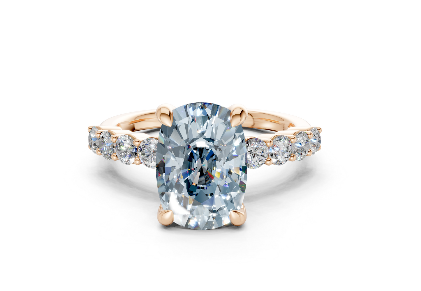 Arabella Blue Diamond Accent Elongated Cushion Cut 2mm Engagement Ring