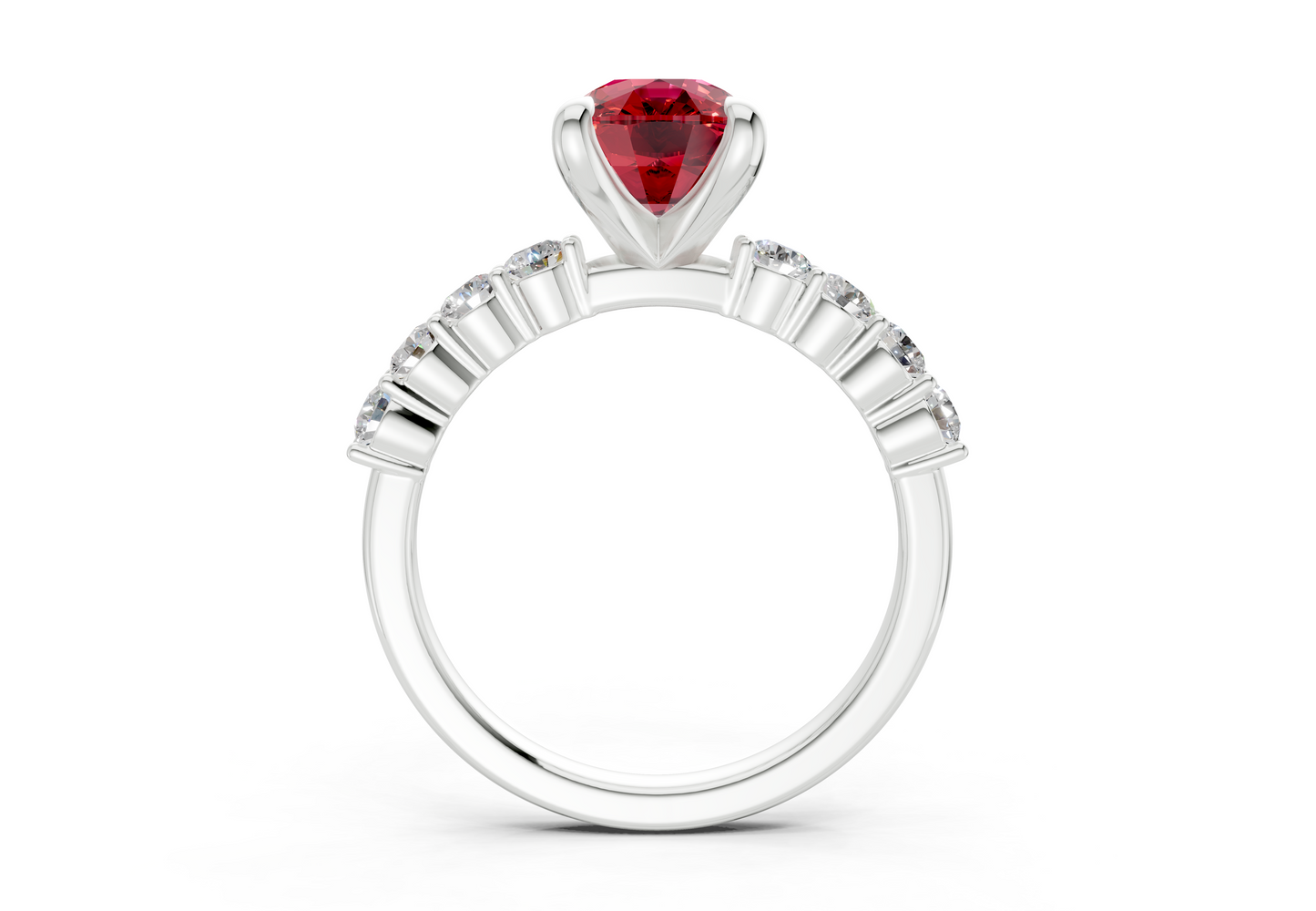 Arabella Ruby Gemstone Accent Elongated Cushion Cut 2mm Engagement Ring