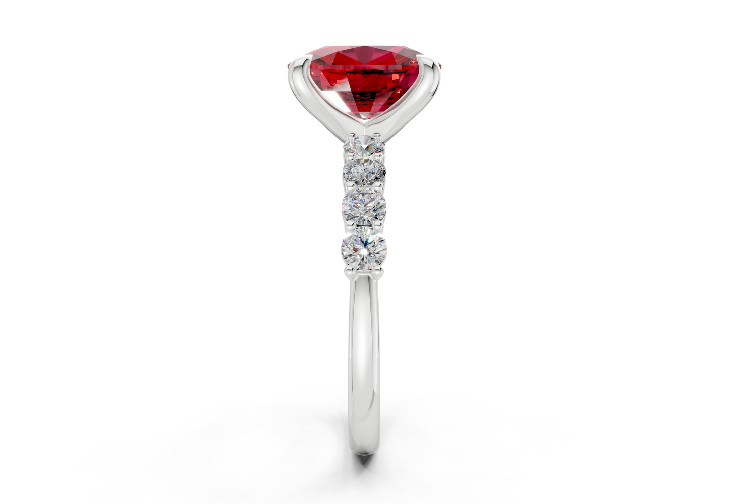 Arabella Ruby Gemstone Accent Elongated Cushion Cut 2mm Engagement Ring