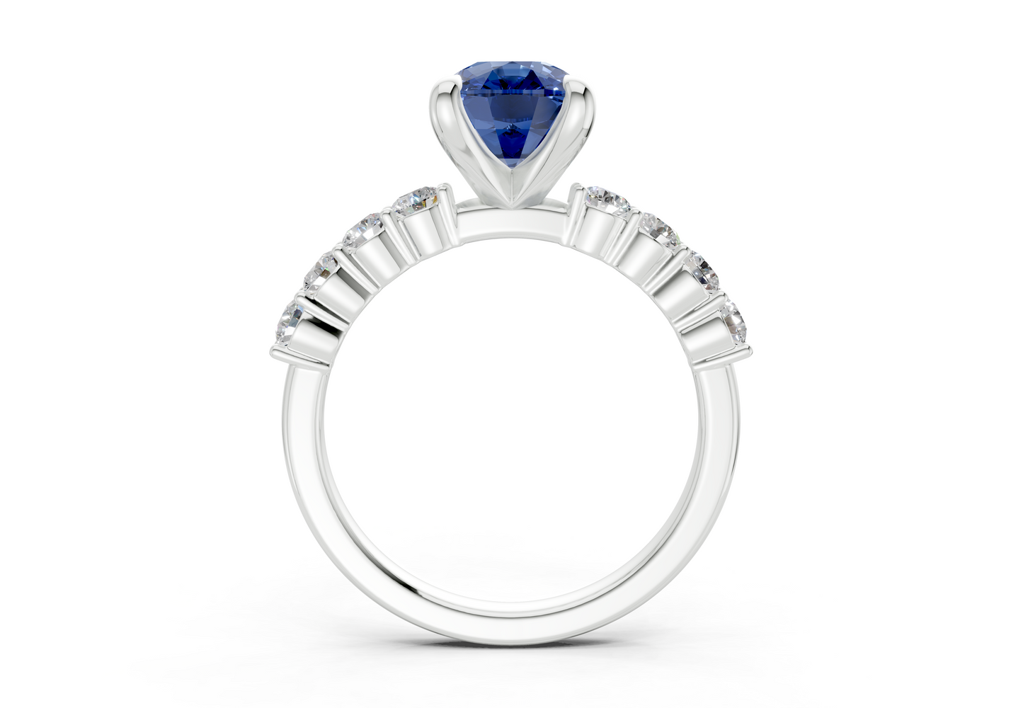 Arabella Sapphire Gemstone Accent Elongated Cushion Cut 2mm Engagement Ring