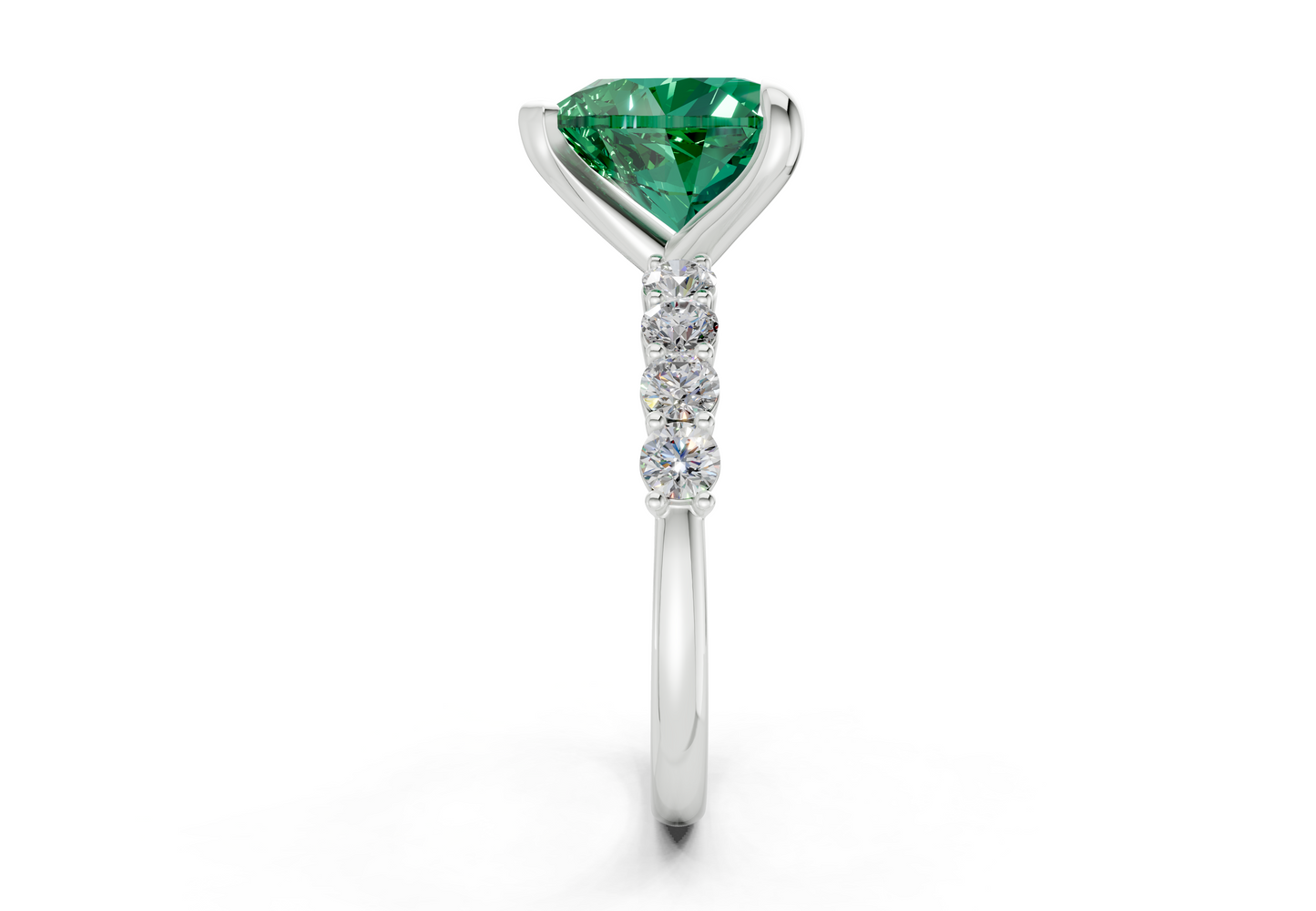 Arabella Emerald Gemstone Accent Heart Cut 2mm Engagement Ring