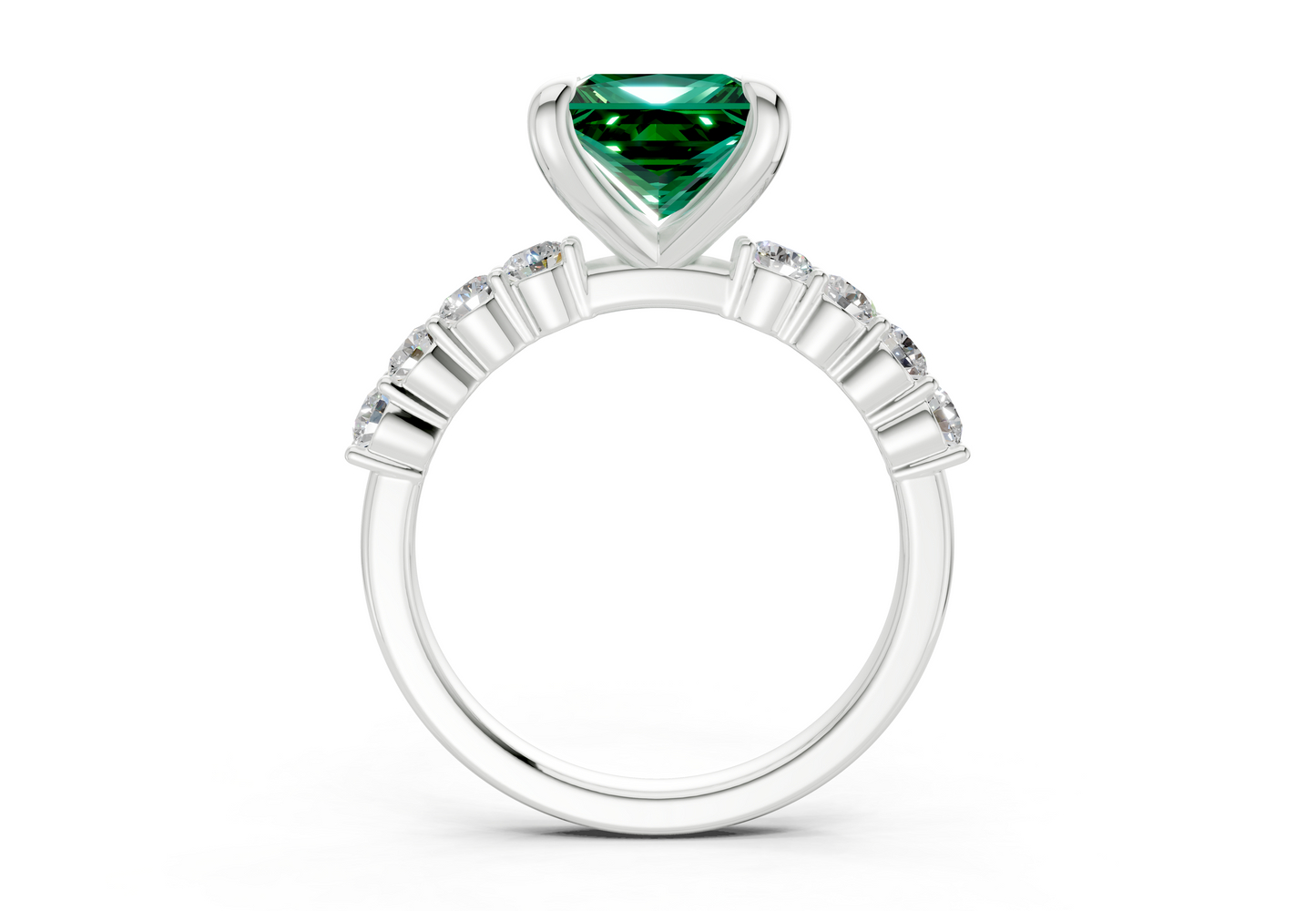 Arabella Emerald Gemstone Accent Princess Cut 2mm Engagement Ring