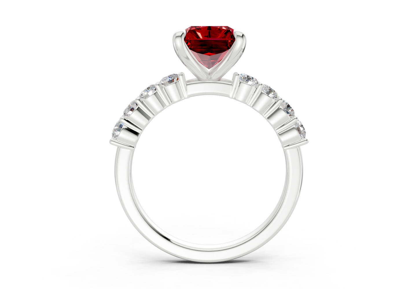 Arabella Ruby Gemstone Accent Radiant Cut 2mm Engagement Ring