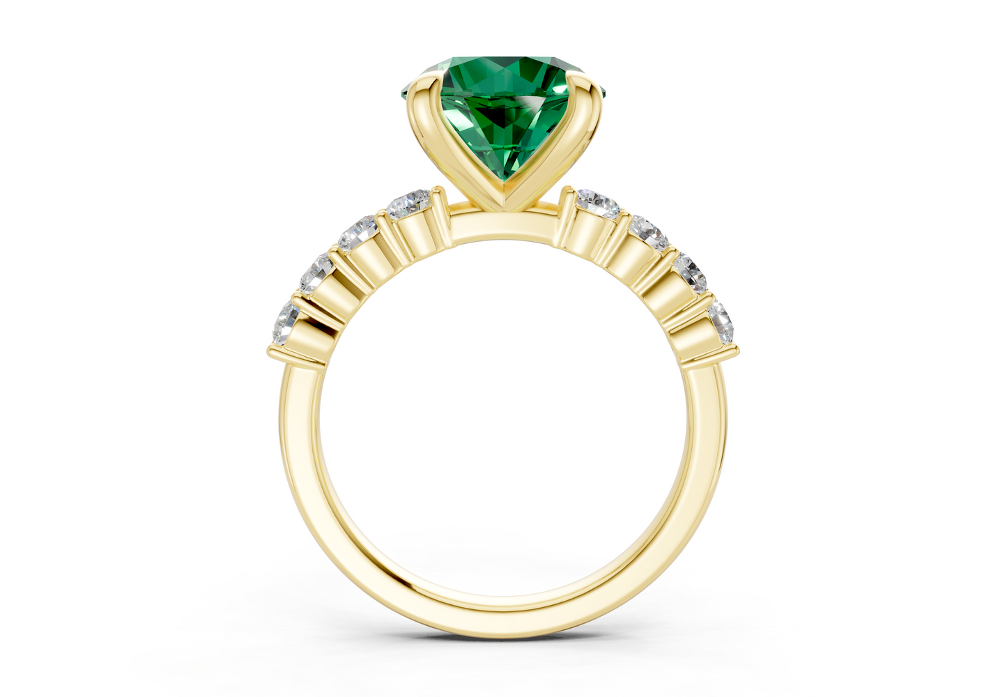 Arabella Emerald Gemstone Accent Round Cut 2mm Engagement Ring