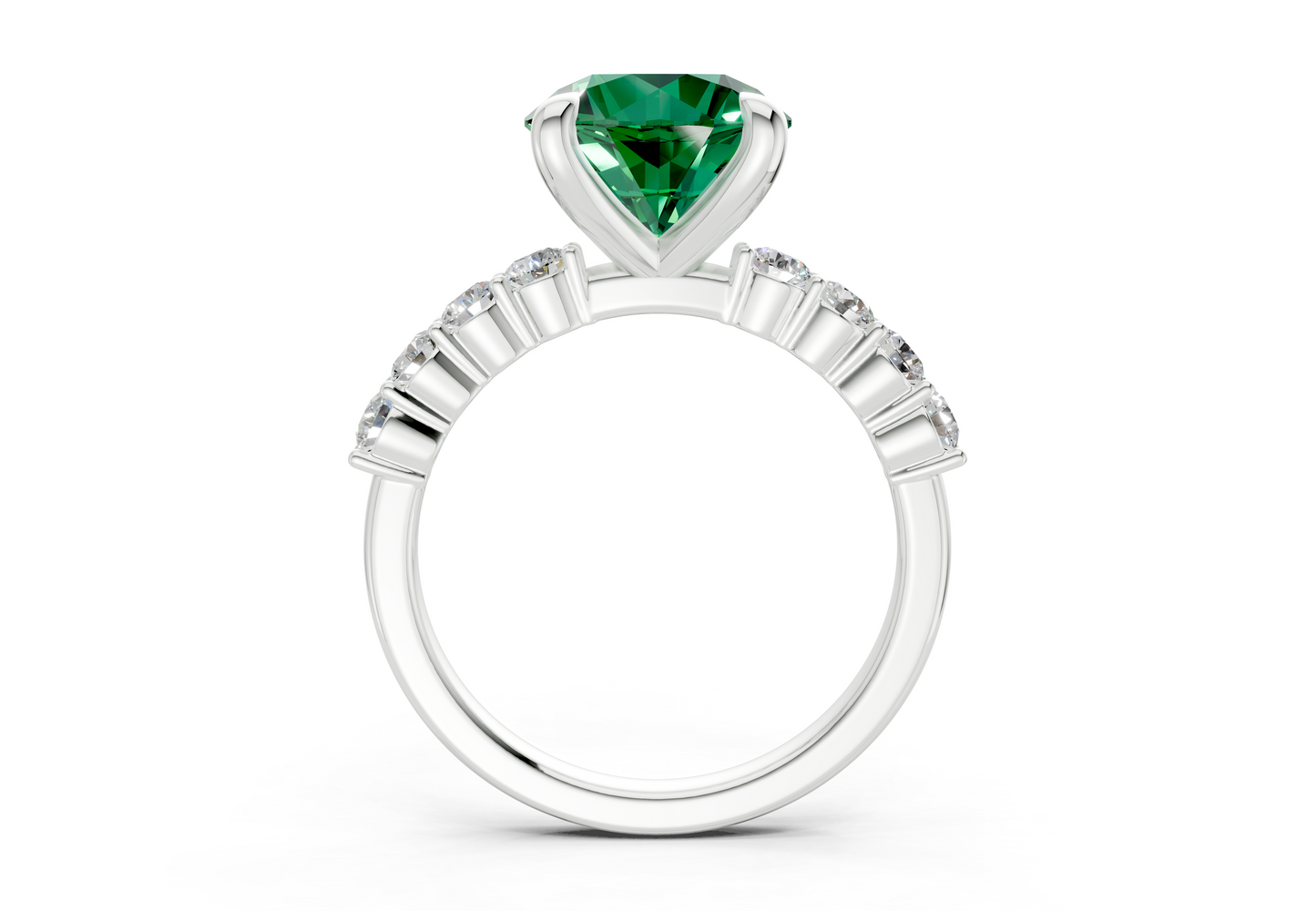 Arabella Emerald Gemstone Accent Round Cut 2mm Engagement Ring