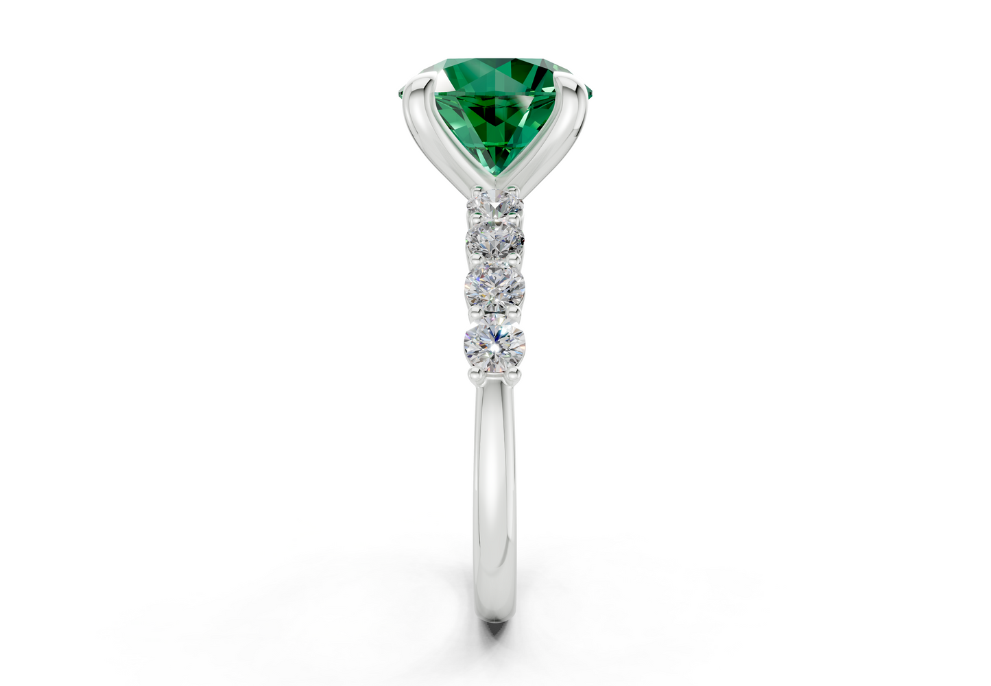 Arabella Emerald Gemstone Accent Round Cut 2mm Engagement Ring