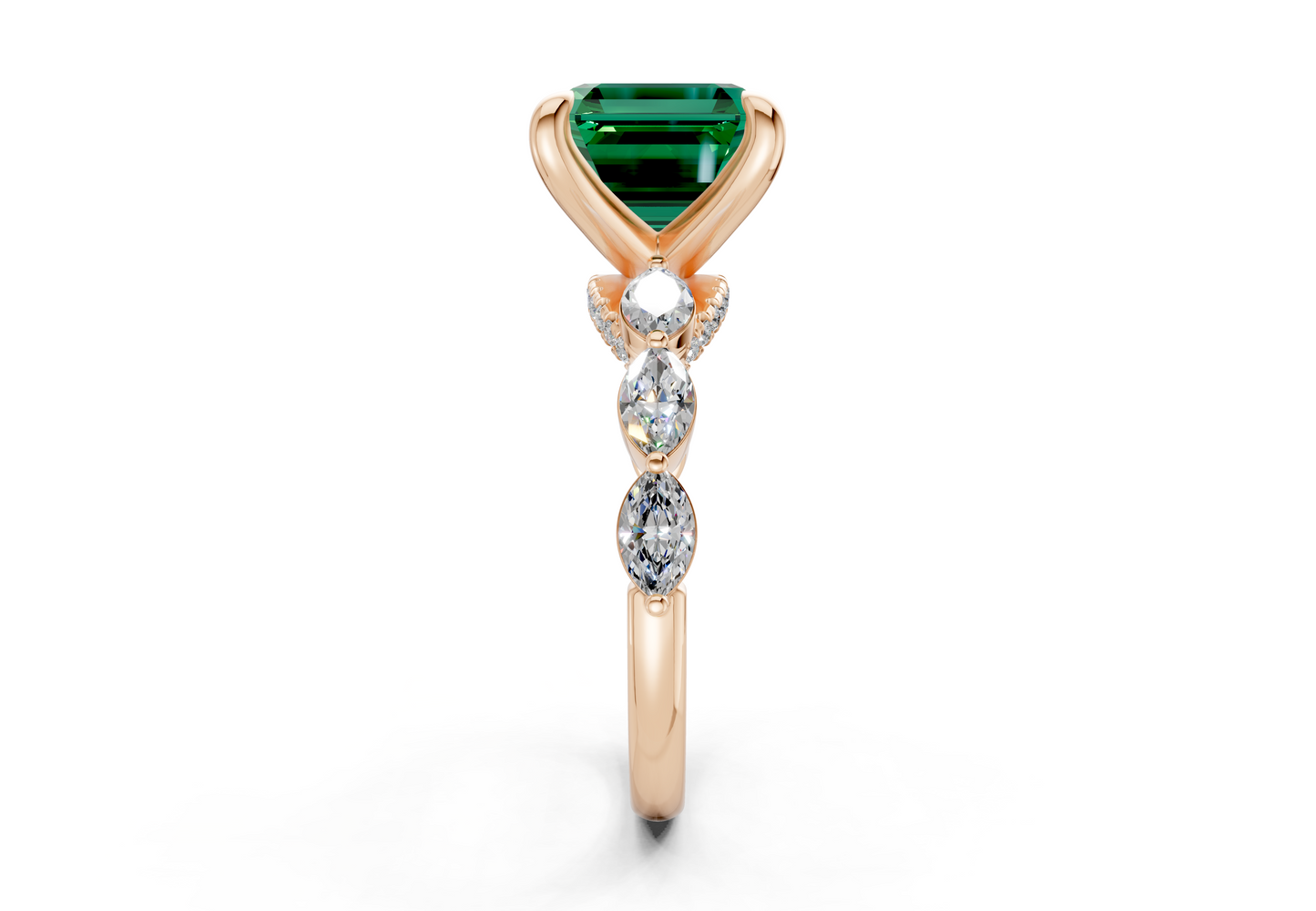 Liana Emerald Gemstone Accent Asscher Cut 2mm Engagement Ring