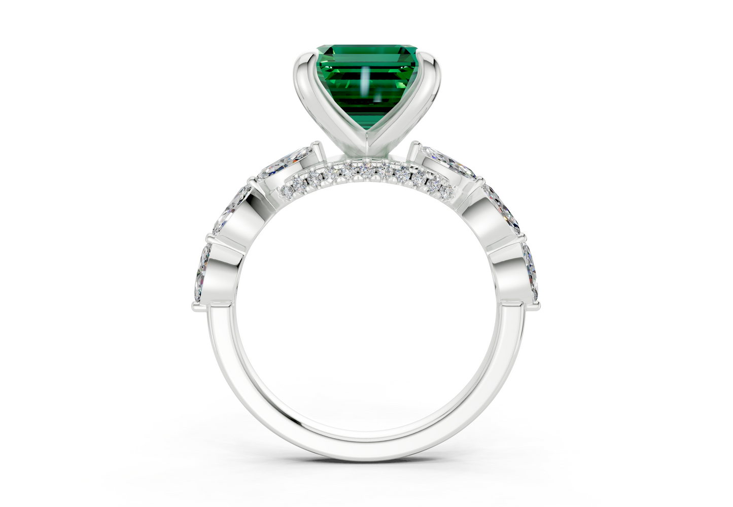 Liana Emerald Gemstone Accent Asscher Cut 2mm Engagement Ring