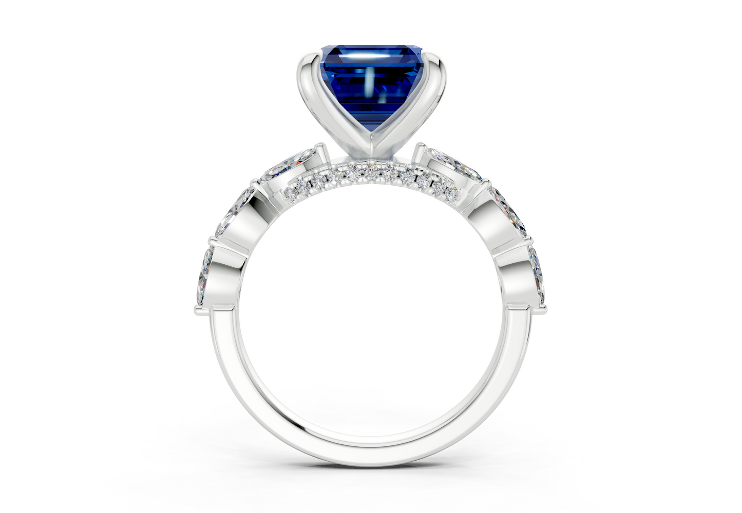 Liana Sapphire Gemstone Accent Asscher Cut 2mm Engagement Ring