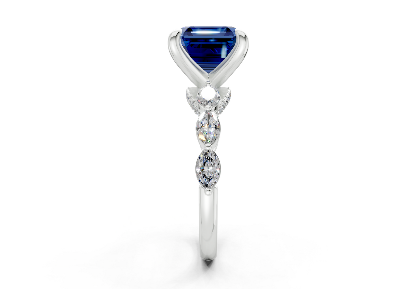 Liana Sapphire Gemstone Accent Asscher Cut 2mm Engagement Ring