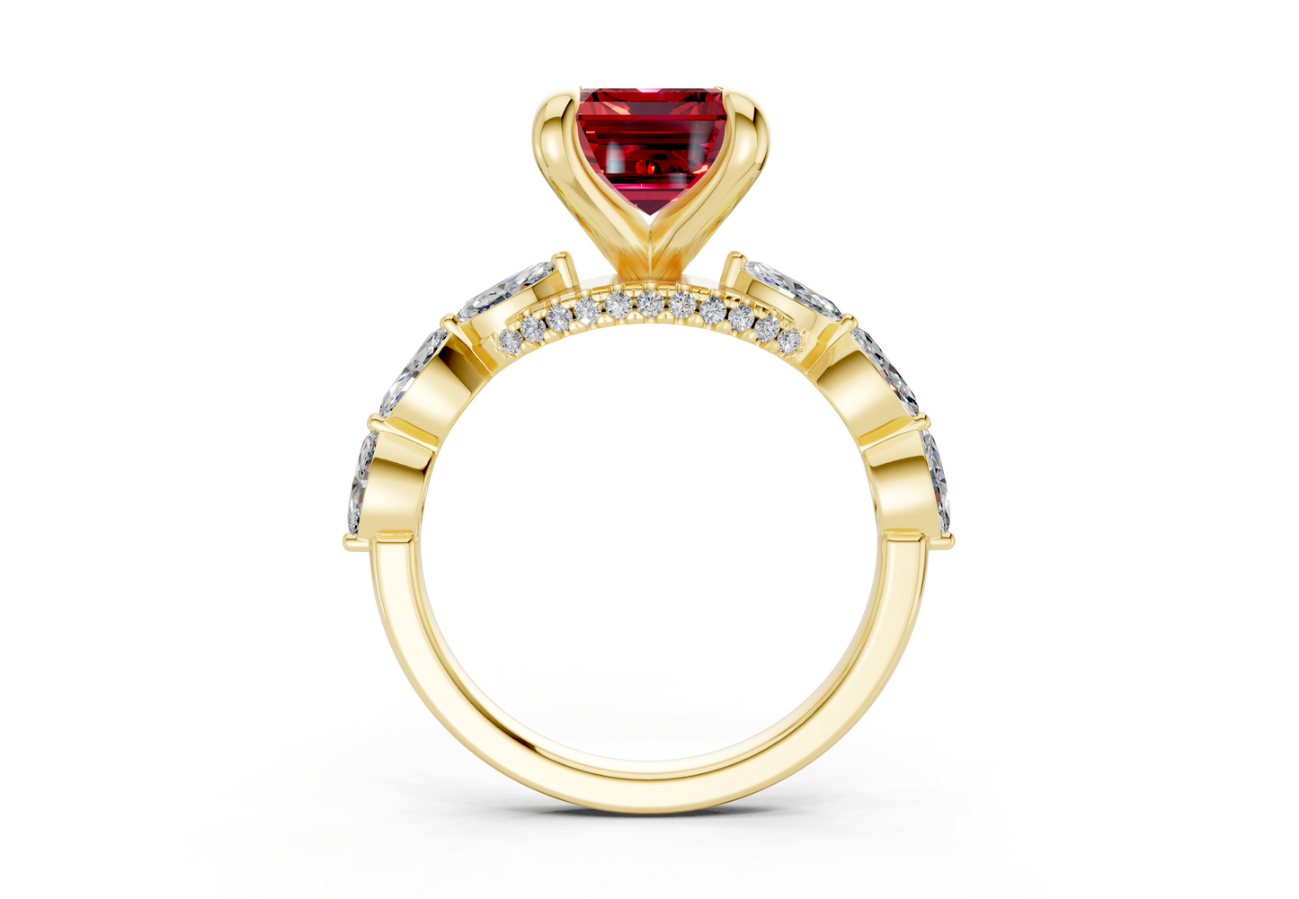 Liana Ruby Gemstone Accent Emerald Cut 2mm Engagement Ring