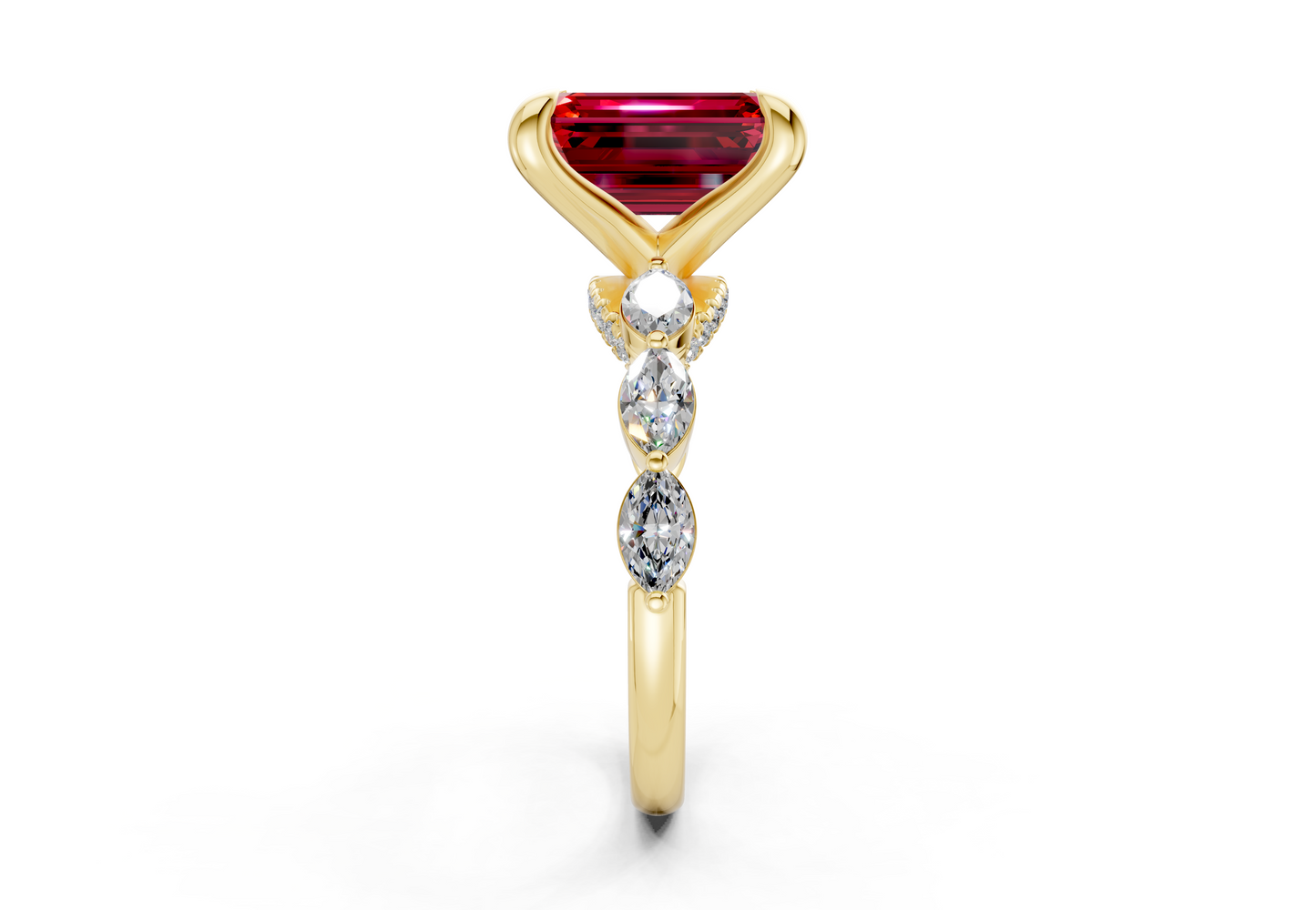 Liana Ruby Gemstone Accent Emerald Cut 2mm Engagement Ring