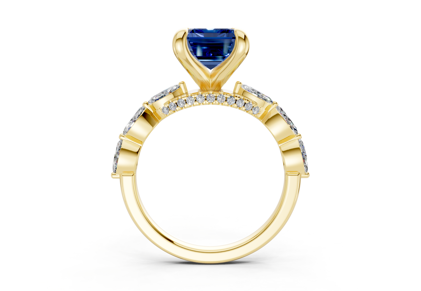 Liana Sapphire Gemstone Accent Emerald Cut 2mm Engagement Ring