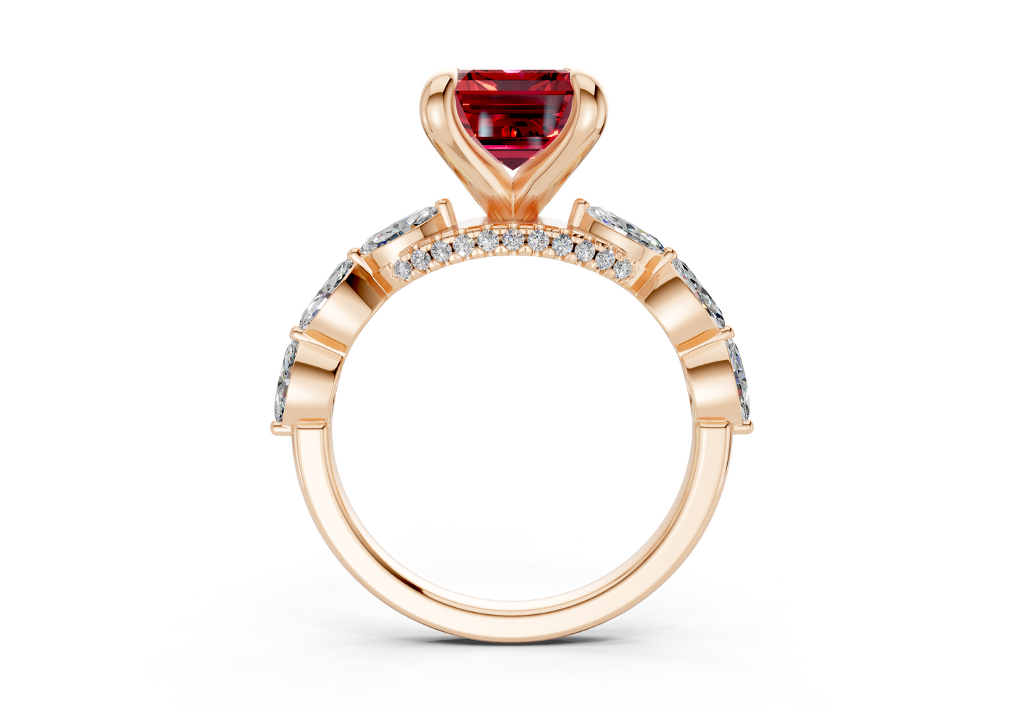 Liana Ruby Gemstone Accent Emerald Cut 2mm Engagement Ring