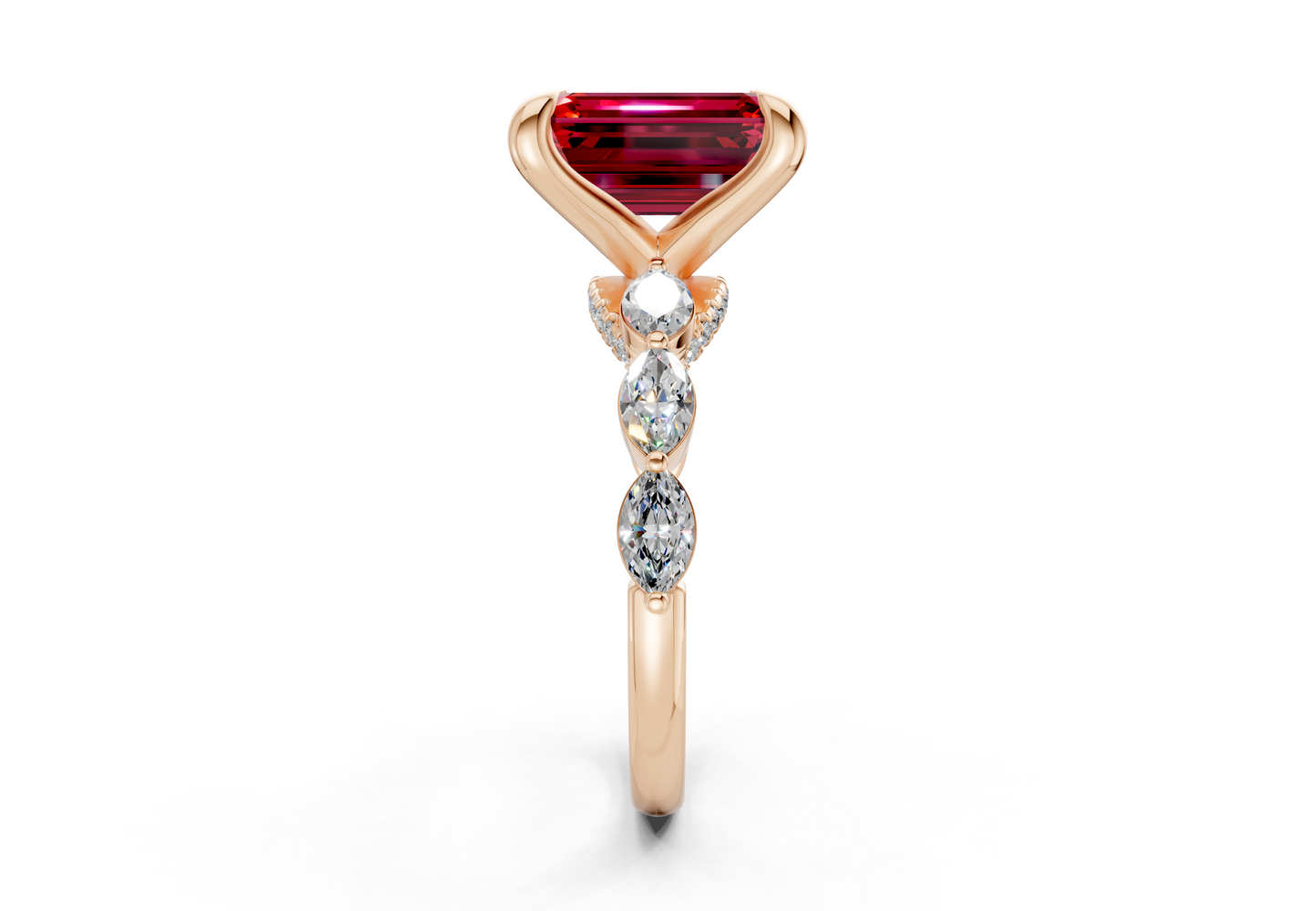 Liana Ruby Gemstone Accent Emerald Cut 2mm Engagement Ring