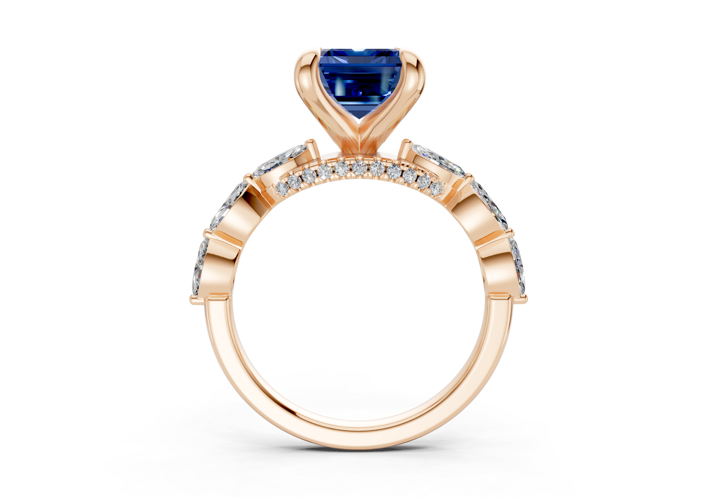 Liana Sapphire Gemstone Accent Emerald Cut 2mm Engagement Ring