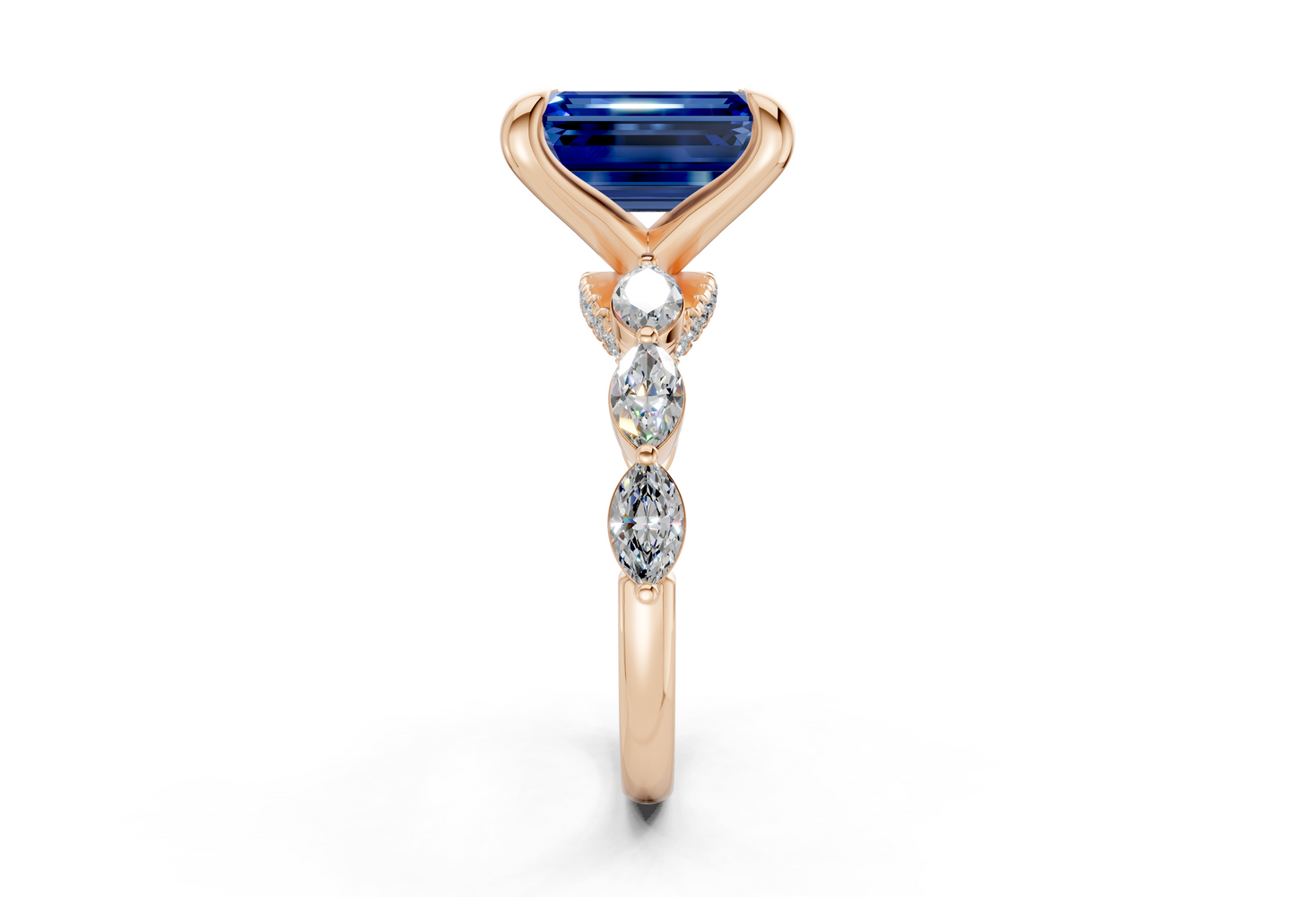 Liana Sapphire Gemstone Accent Emerald Cut 2mm Engagement Ring