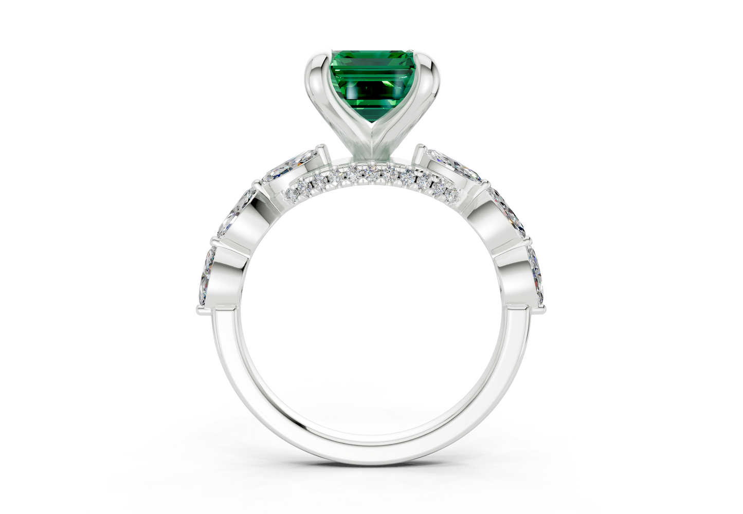 Liana Emerald Gemstone Accent Emerald Cut 2mm Engagement Ring