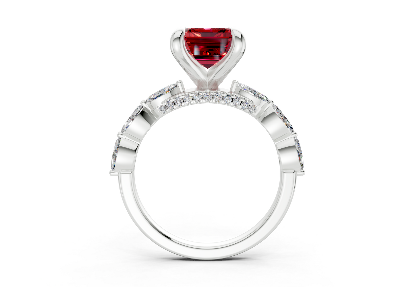 Liana Ruby Gemstone Accent Emerald Cut 2mm Engagement Ring
