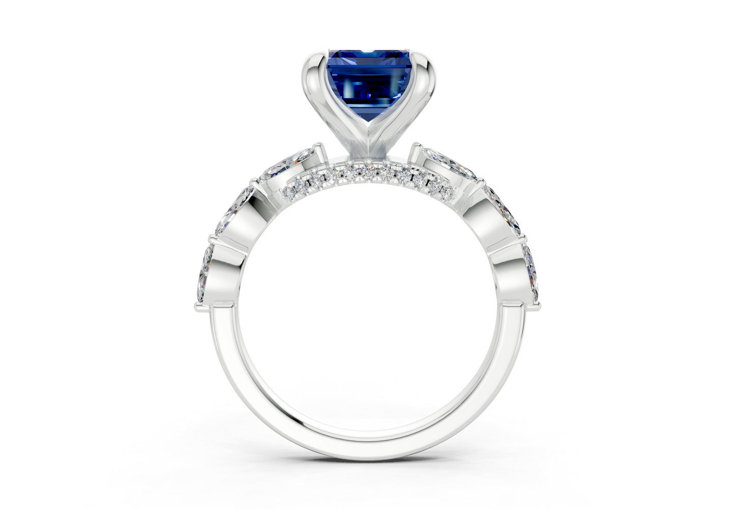 Liana Sapphire Gemstone Accent Emerald Cut 2mm Engagement Ring