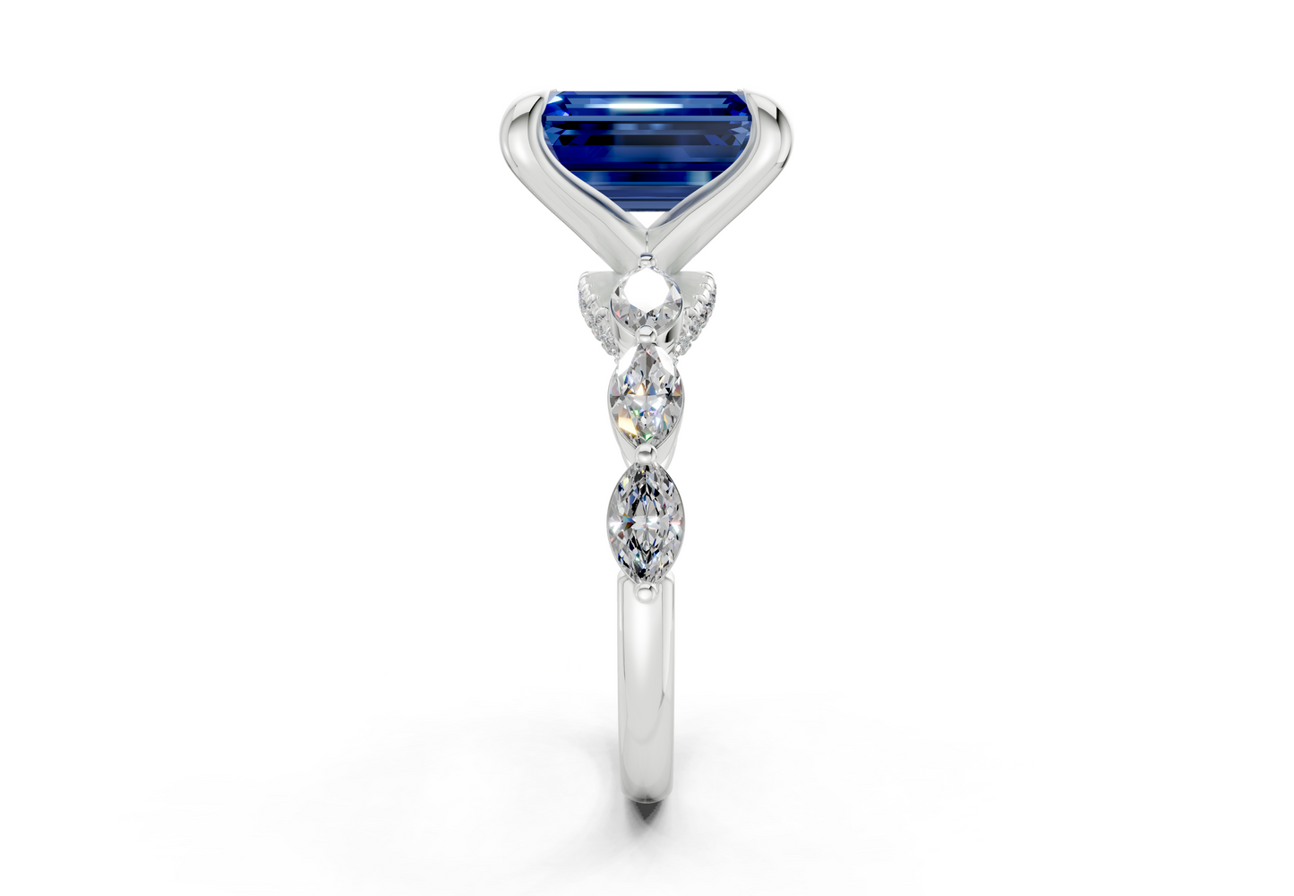Liana Sapphire Gemstone Accent Emerald Cut 2mm Engagement Ring