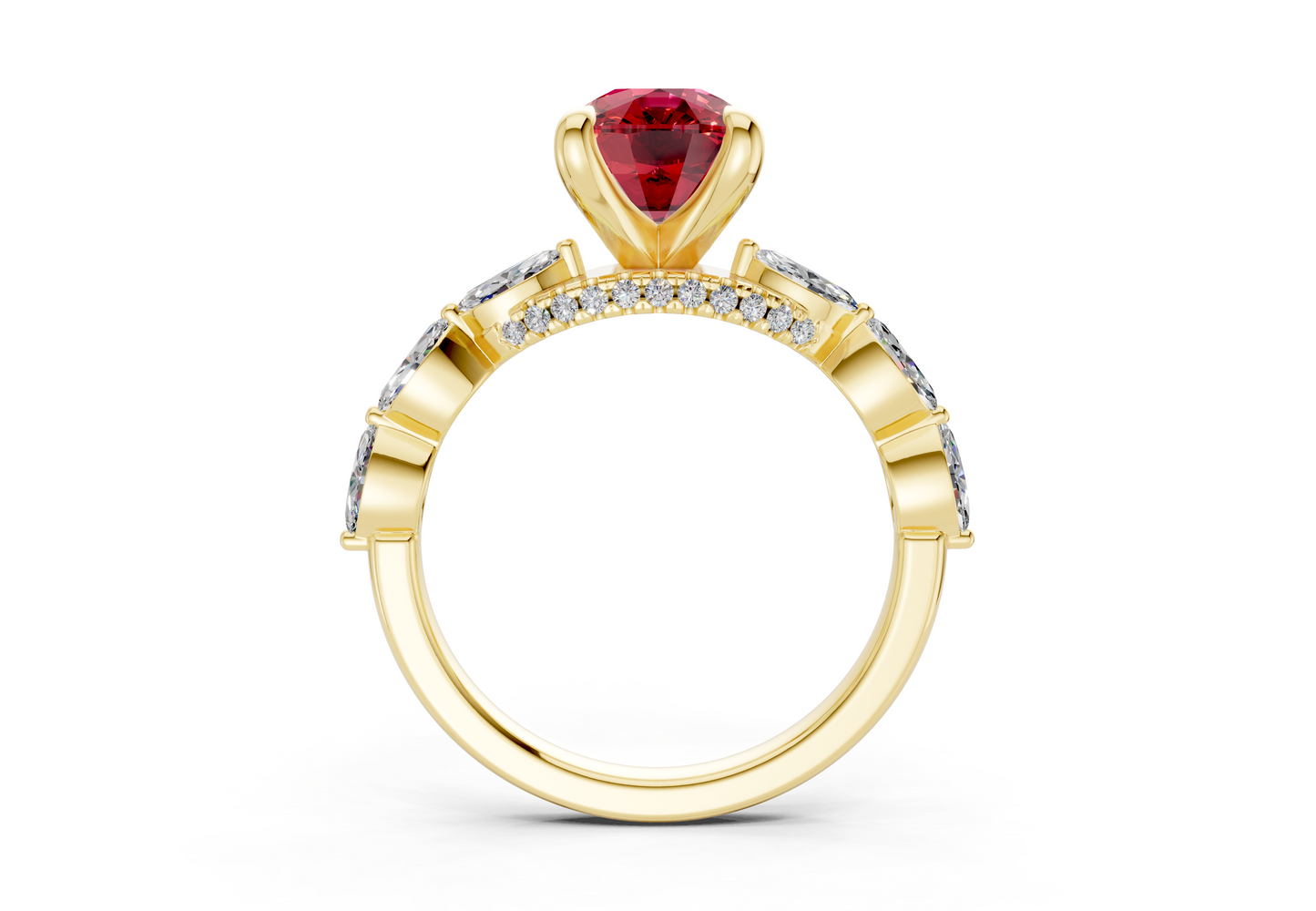 Liana Ruby Gemstone Accent Elongated Cushion Cut 2mm Engagement Ring