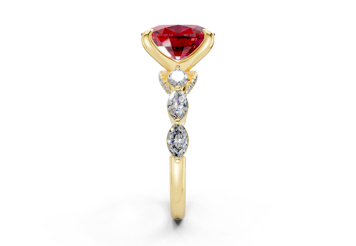 Liana Ruby Gemstone Accent Elongated Cushion Cut 2mm Engagement Ring