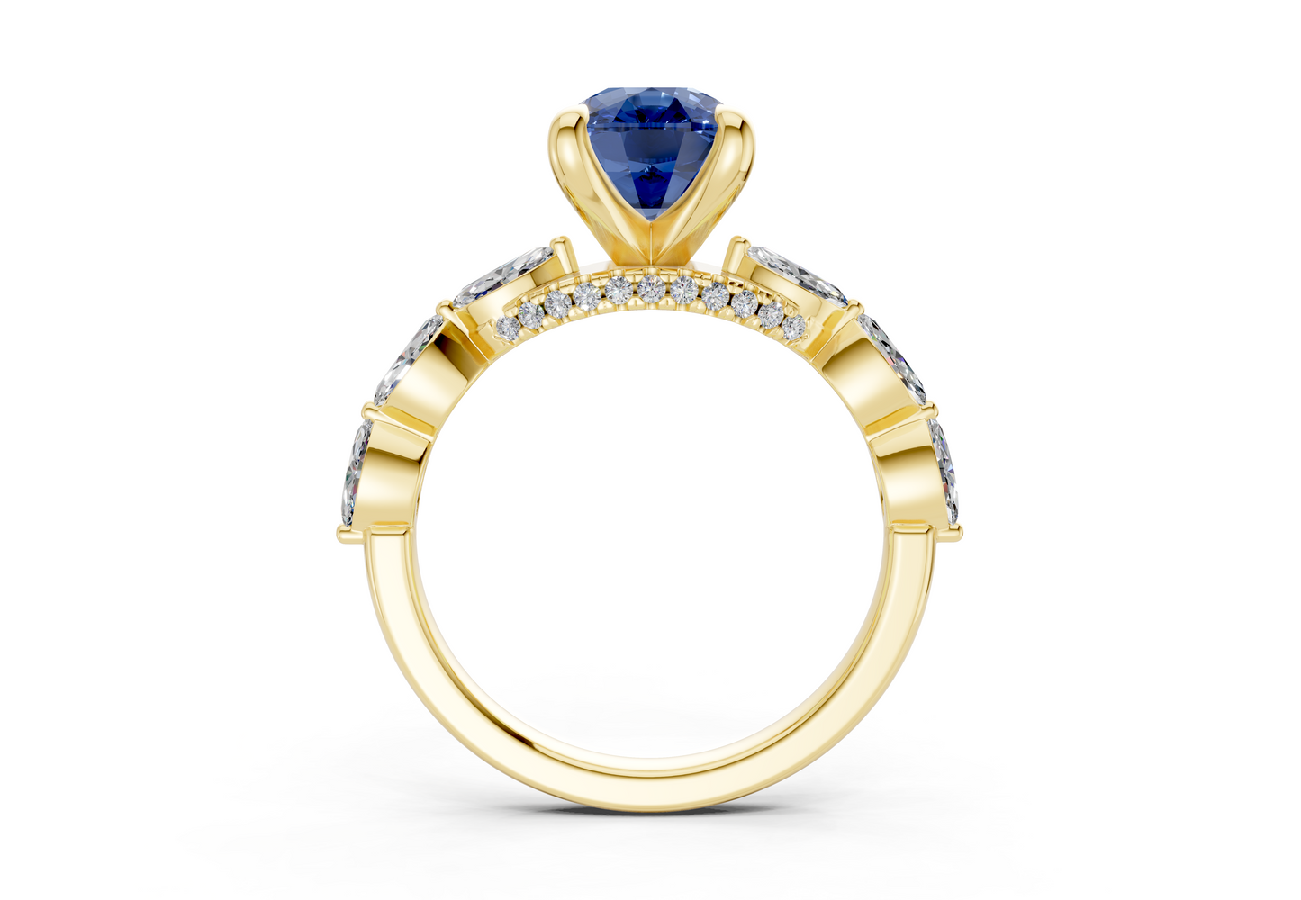 Liana Sapphire Gemstone Accent Elongated Cushion Cut 2mm Engagement Ring