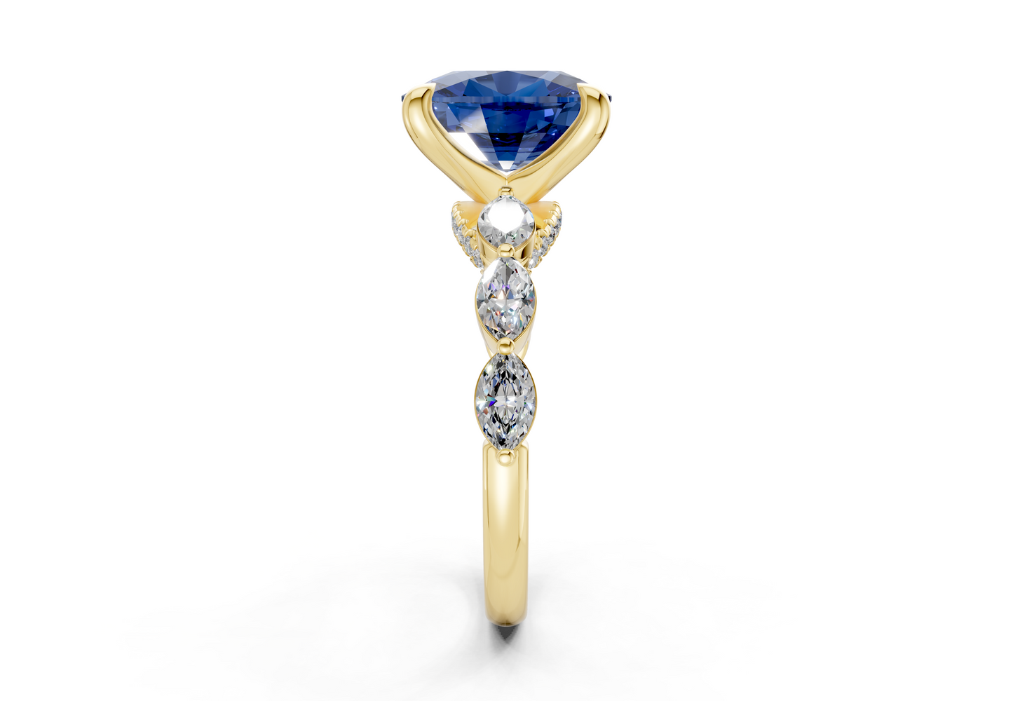 Liana Sapphire Gemstone Accent Elongated Cushion Cut 2mm Engagement Ring