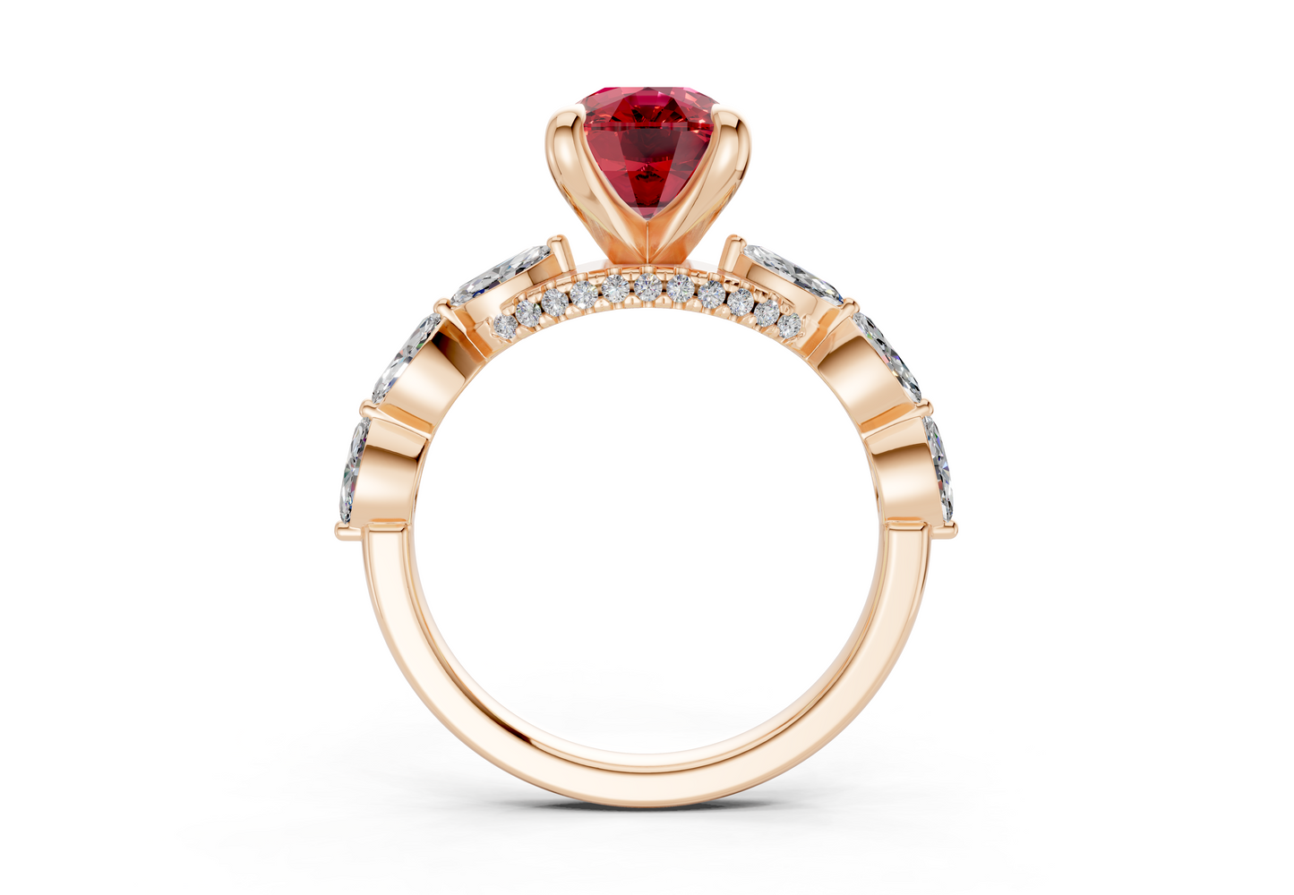 Liana Ruby Gemstone Accent Elongated Cushion Cut 2mm Engagement Ring