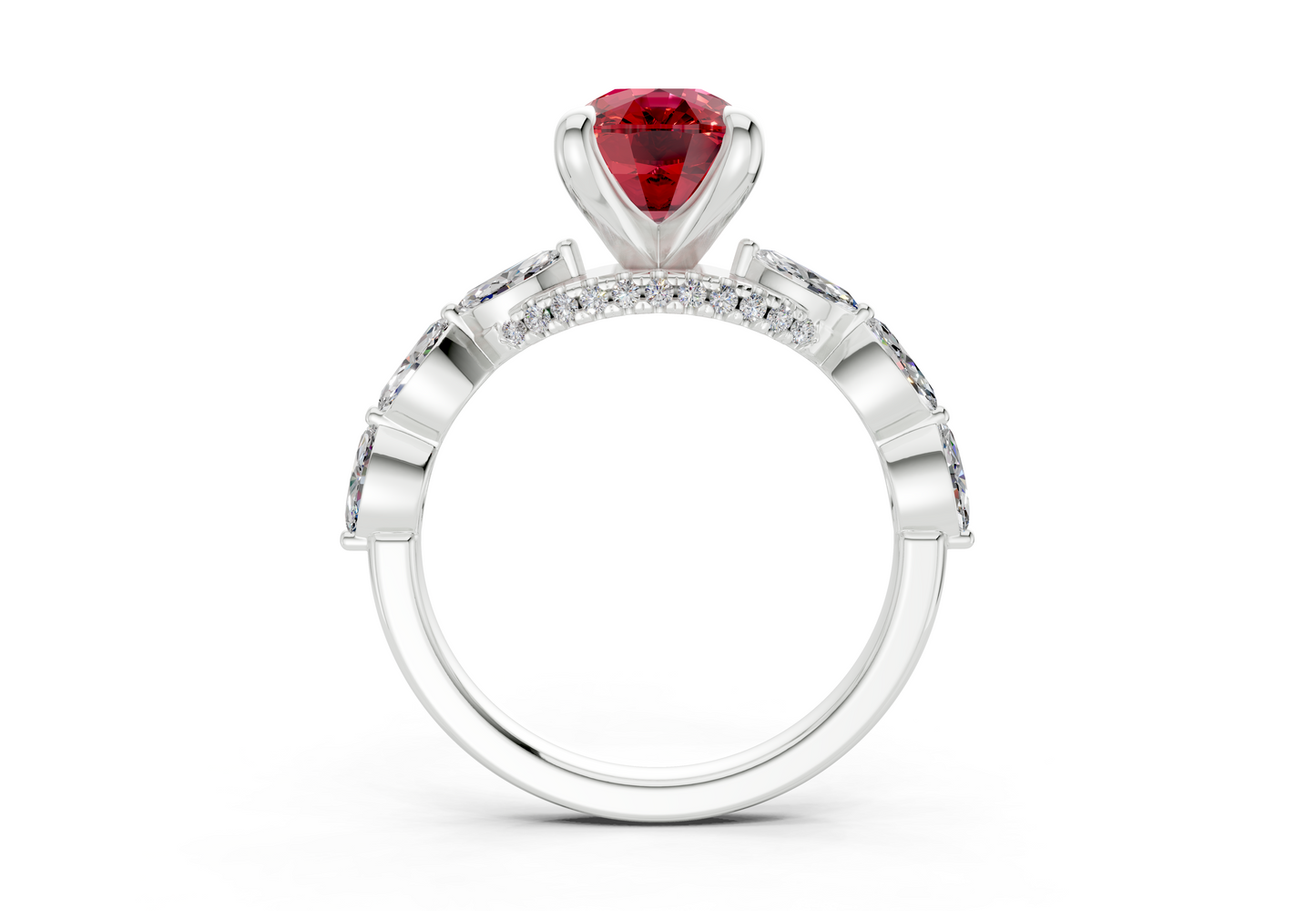 Liana Ruby Gemstone Accent Elongated Cushion Cut 2mm Engagement Ring
