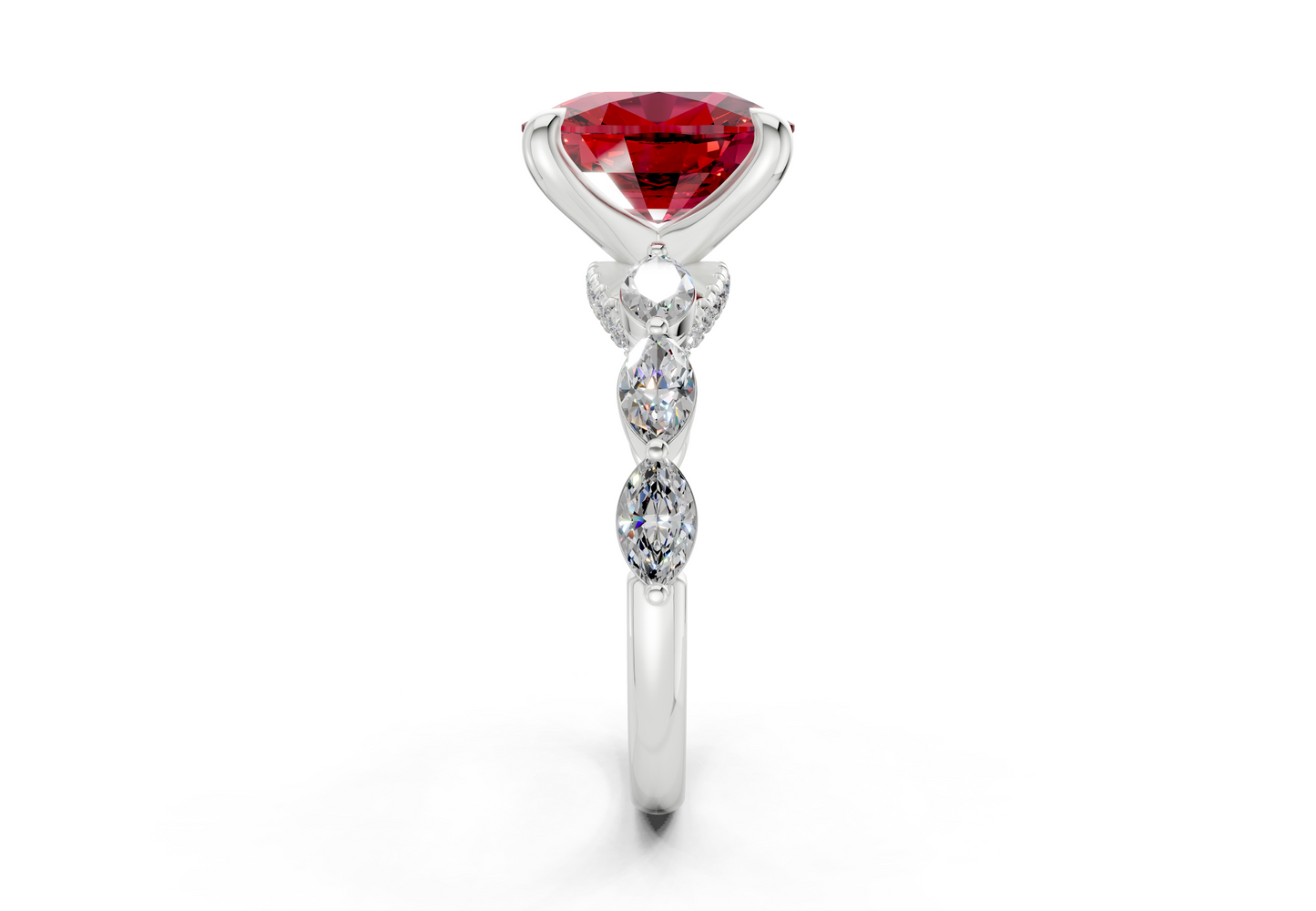 Liana Ruby Gemstone Accent Elongated Cushion Cut 2mm Engagement Ring