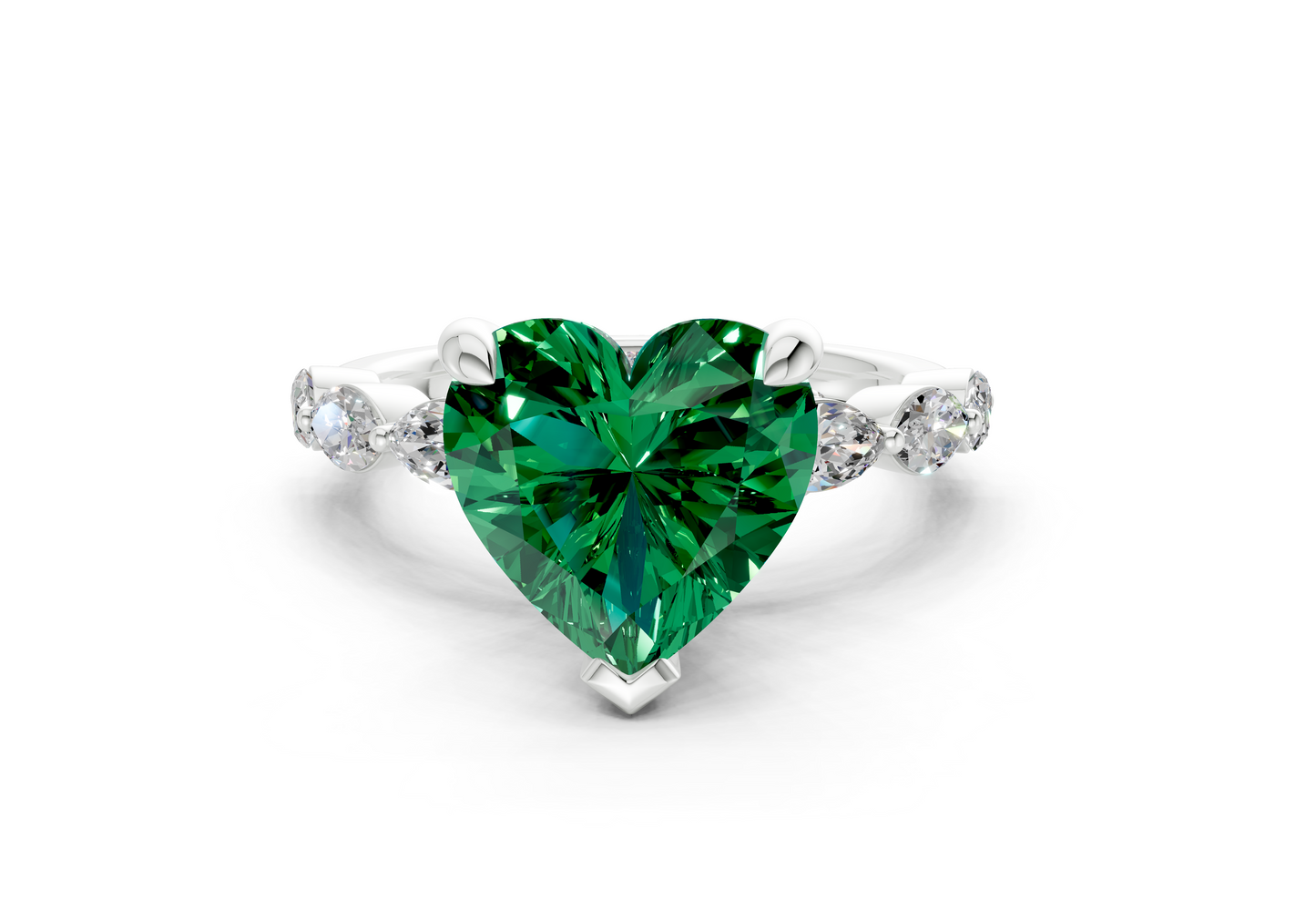 Liana Emerald Gemstone Accent Heart Cut 2mm Engagement Ring
