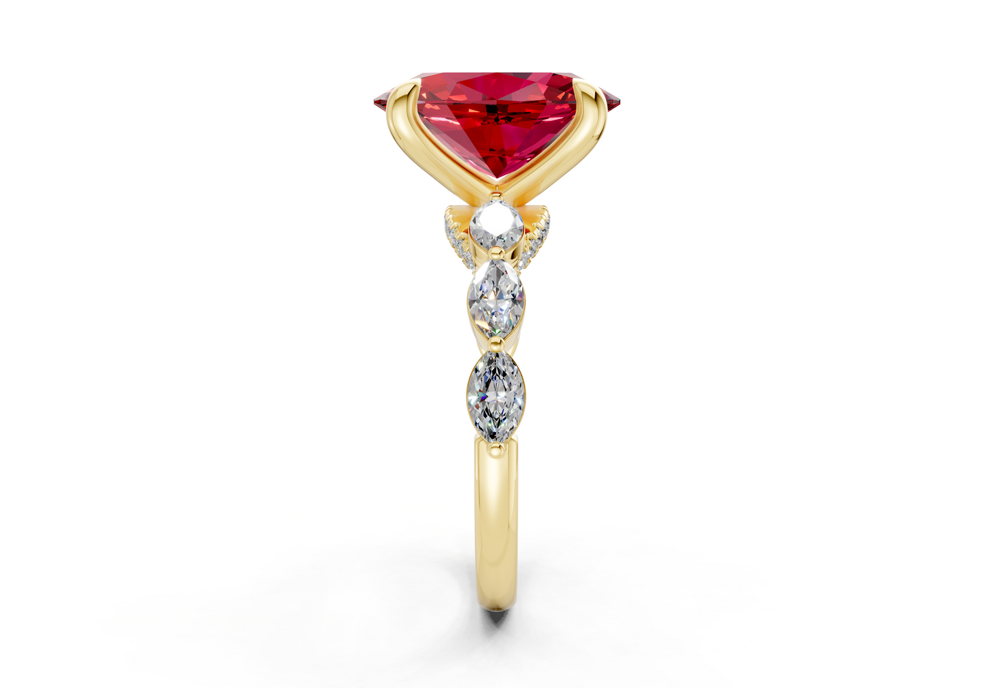 Liana Ruby Gemstone Accent Oval Cut 2mm Engagement Ring