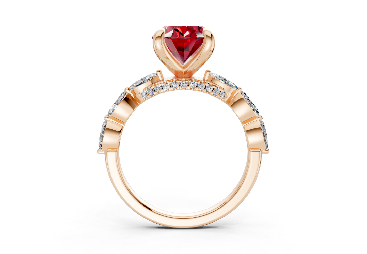 Liana Ruby Gemstone Accent Oval Cut 2mm Engagement Ring