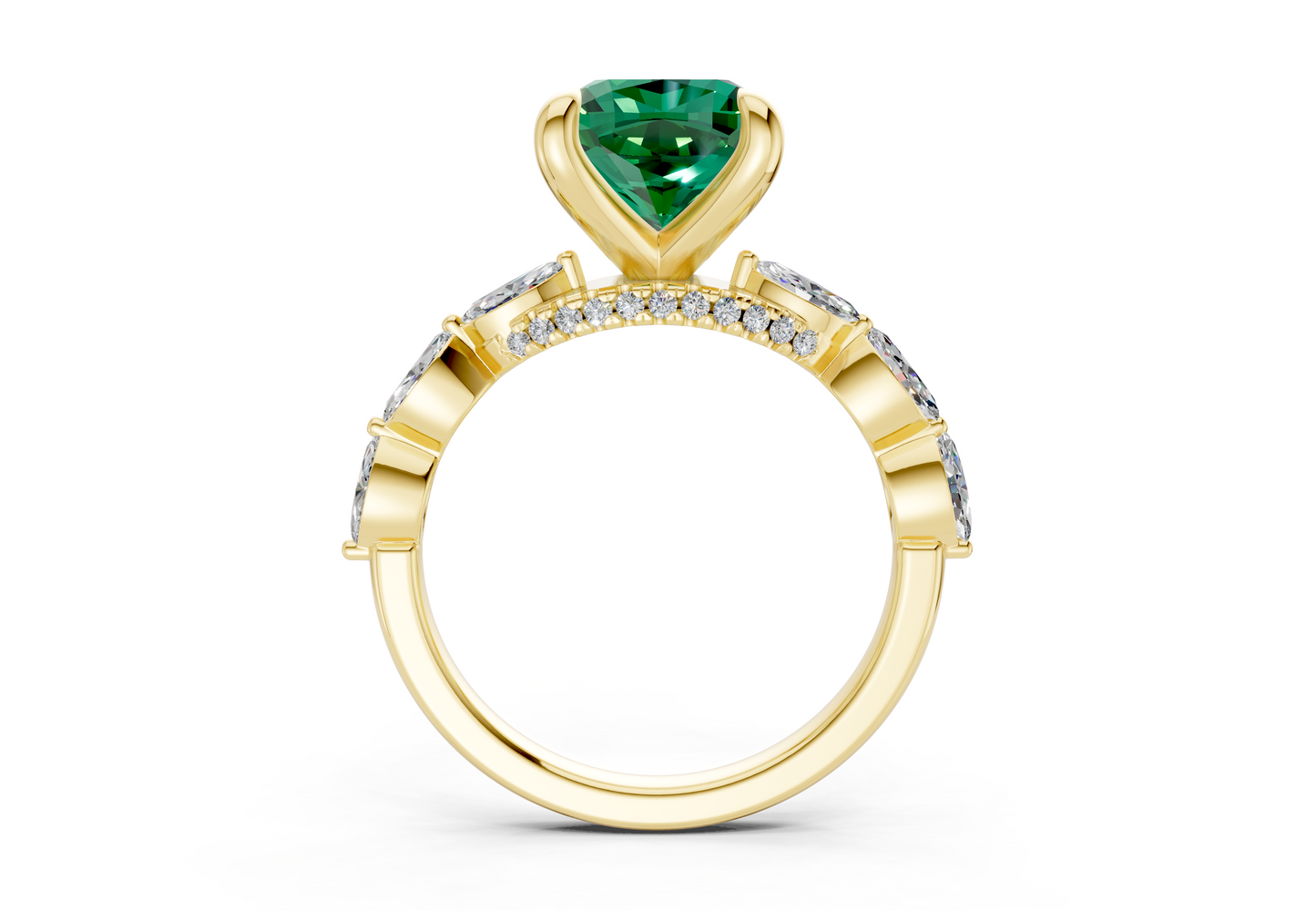 Liana Emerald Gemstone Accent Cushion Square Cut 2mm Engagement Ring