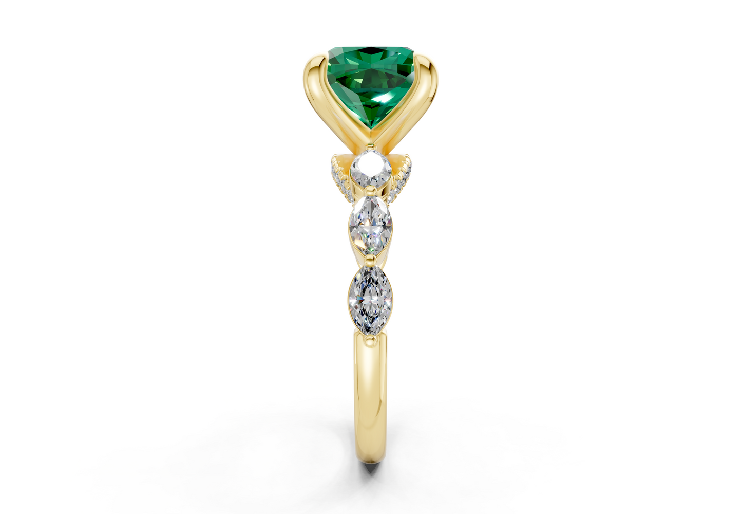 Liana Emerald Gemstone Accent Cushion Square Cut 2mm Engagement Ring