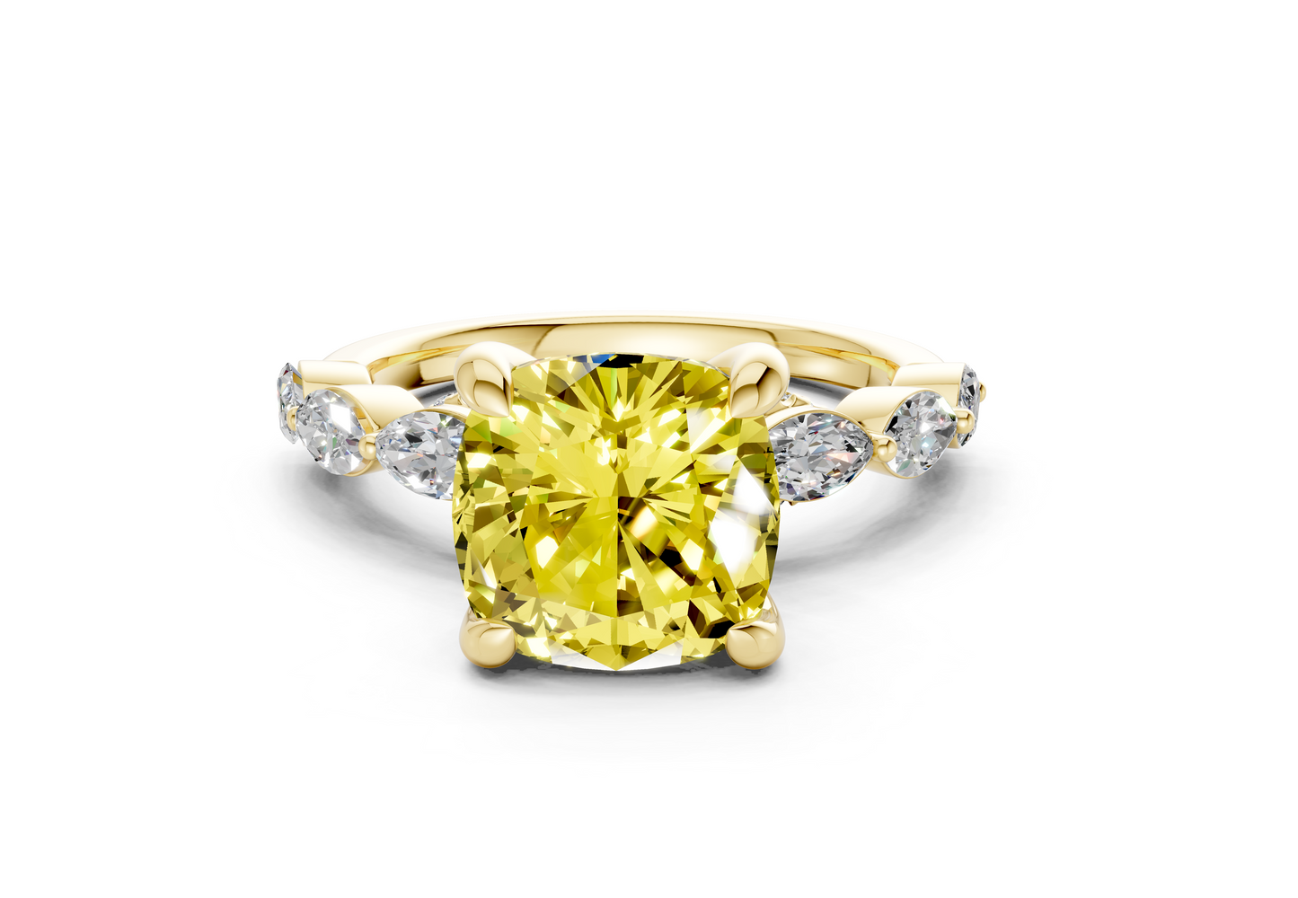 Liana Yellow Diamond Accent Cushion Square Cut 2mm Engagement Ring