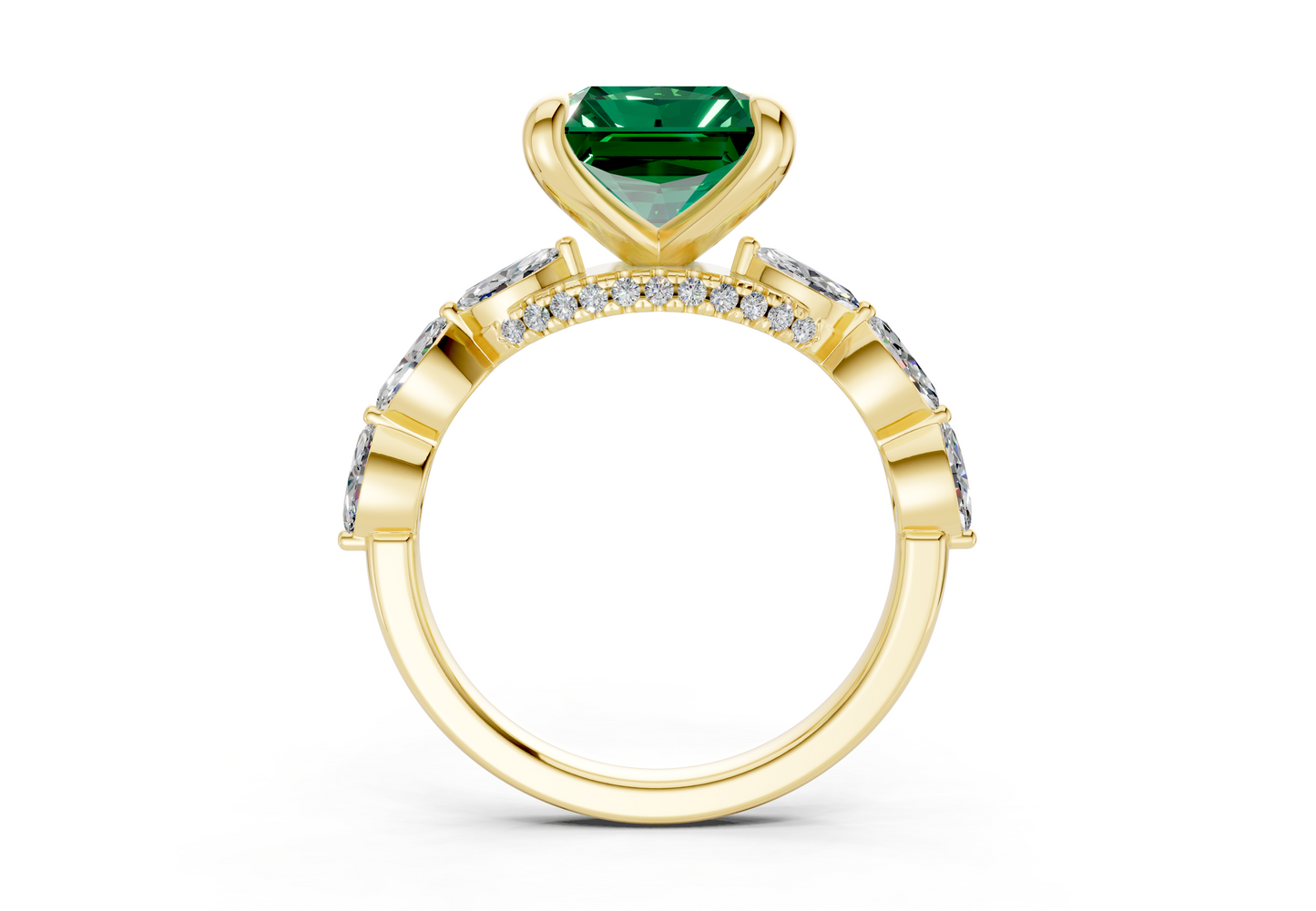 Liana Emerald Gemstone Accent Radiant Square Cut 2mm Engagement Ring