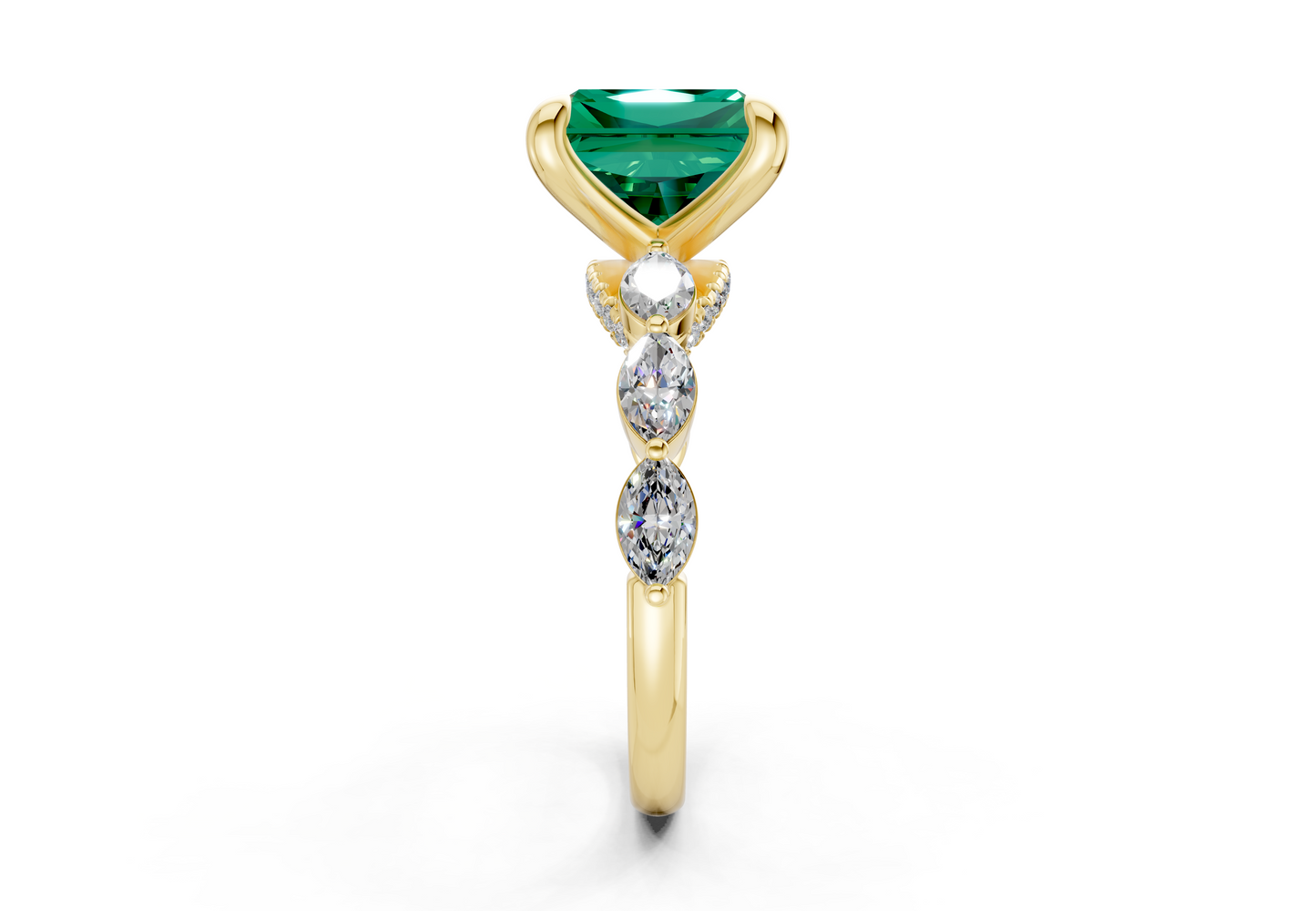 Liana Emerald Gemstone Accent Radiant Square Cut 2mm Engagement Ring