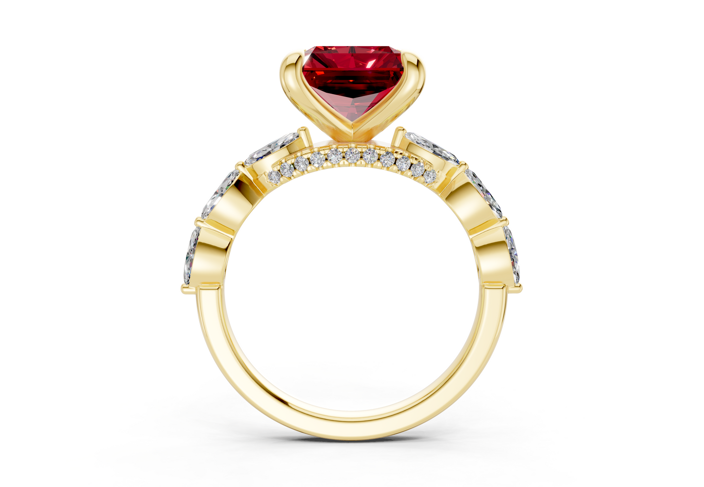 Liana Ruby Gemstone Accent Radiant Square Cut 2mm Engagement Ring