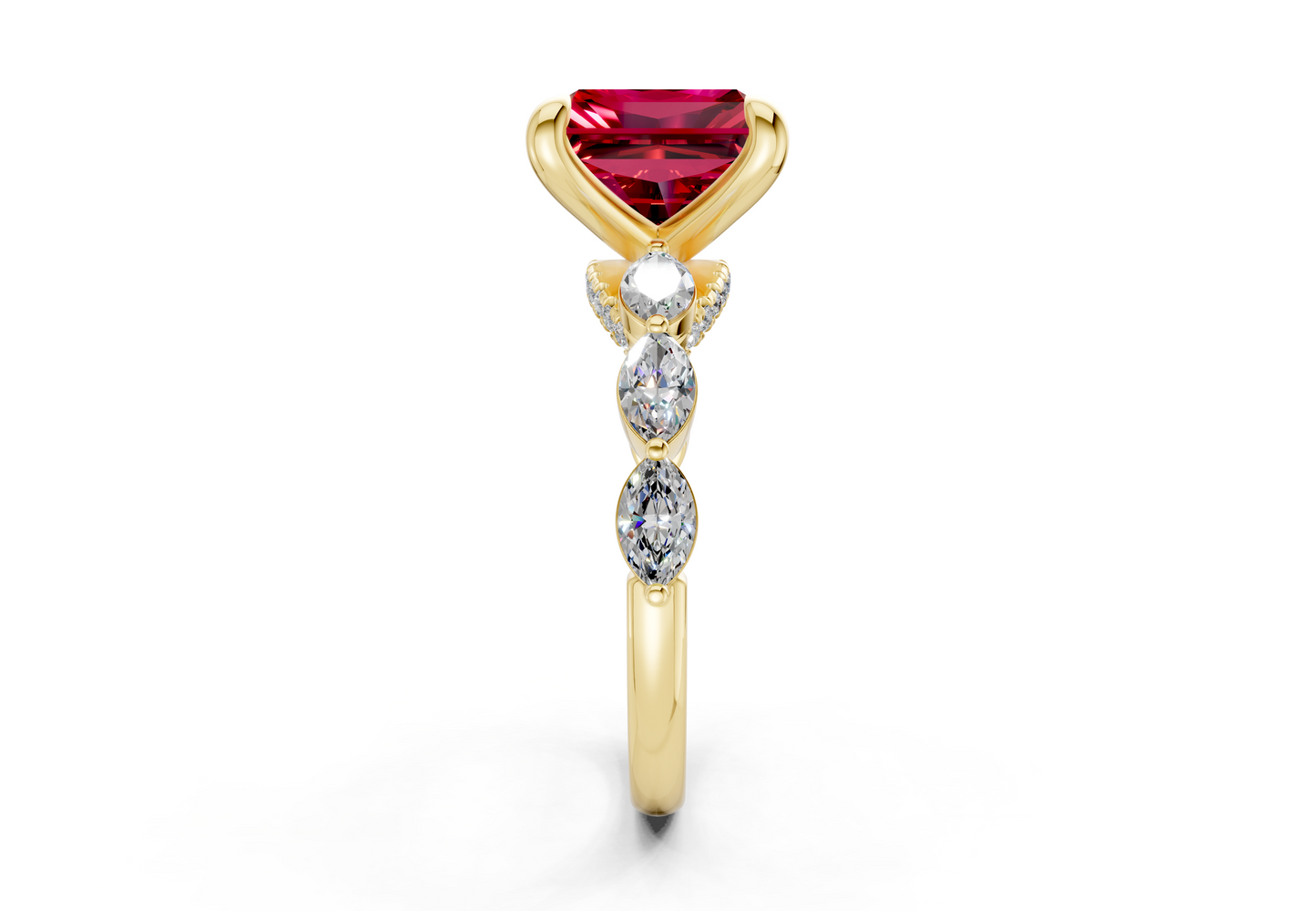 Liana Ruby Gemstone Accent Radiant Square Cut 2mm Engagement Ring