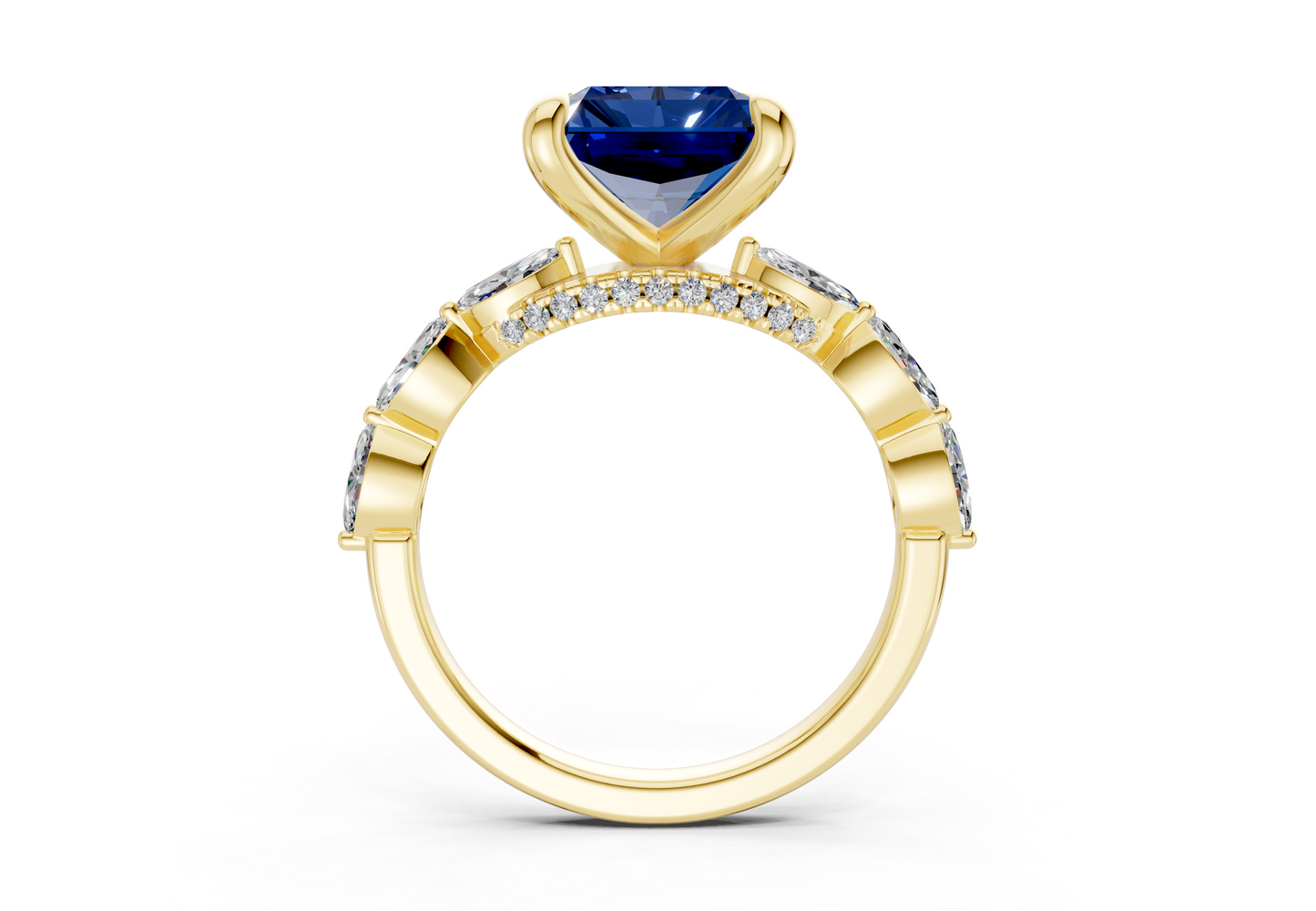 Liana Sapphire Gemstone Accent Radiant Square Cut 2mm Engagement Ring