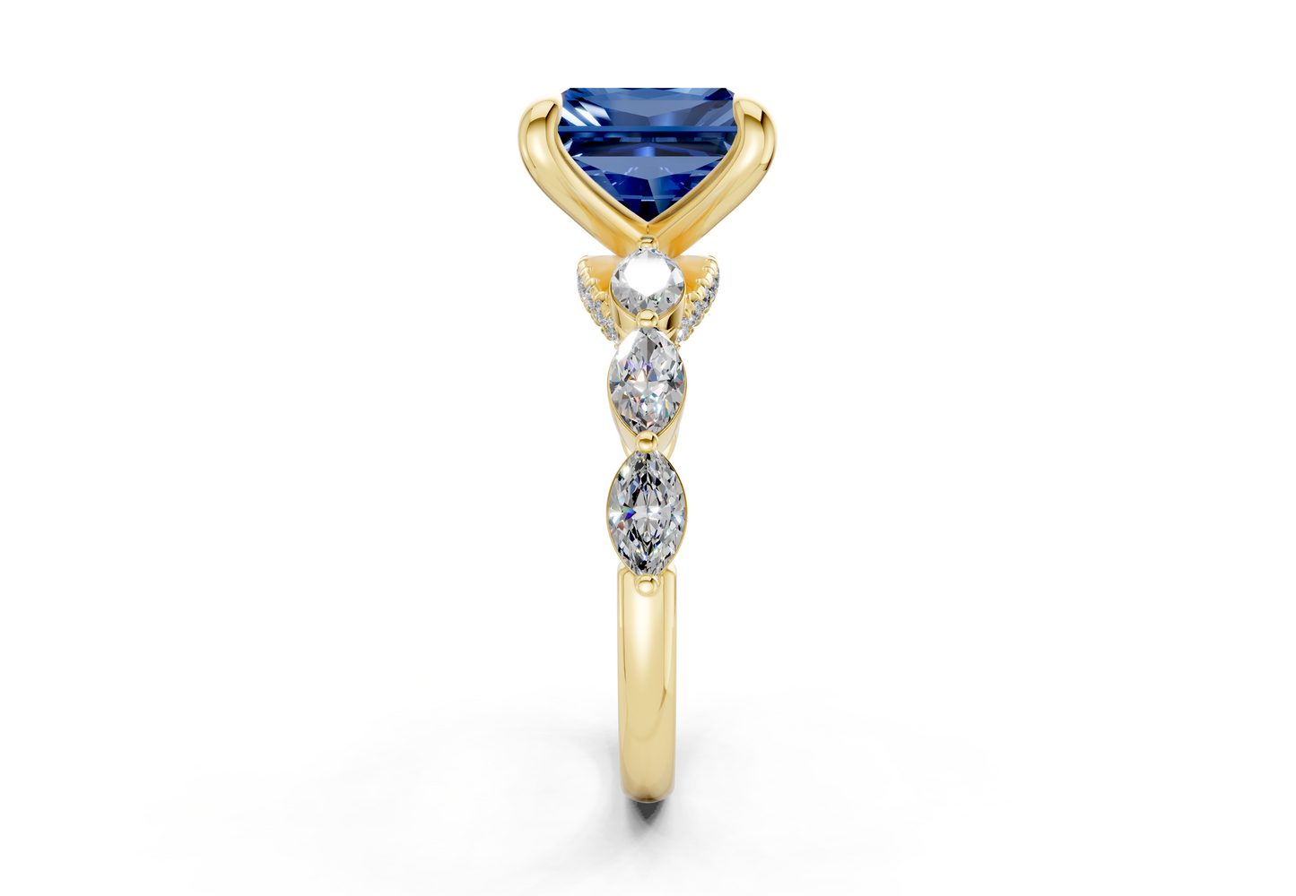 Liana Sapphire Gemstone Accent Radiant Square Cut 2mm Engagement Ring