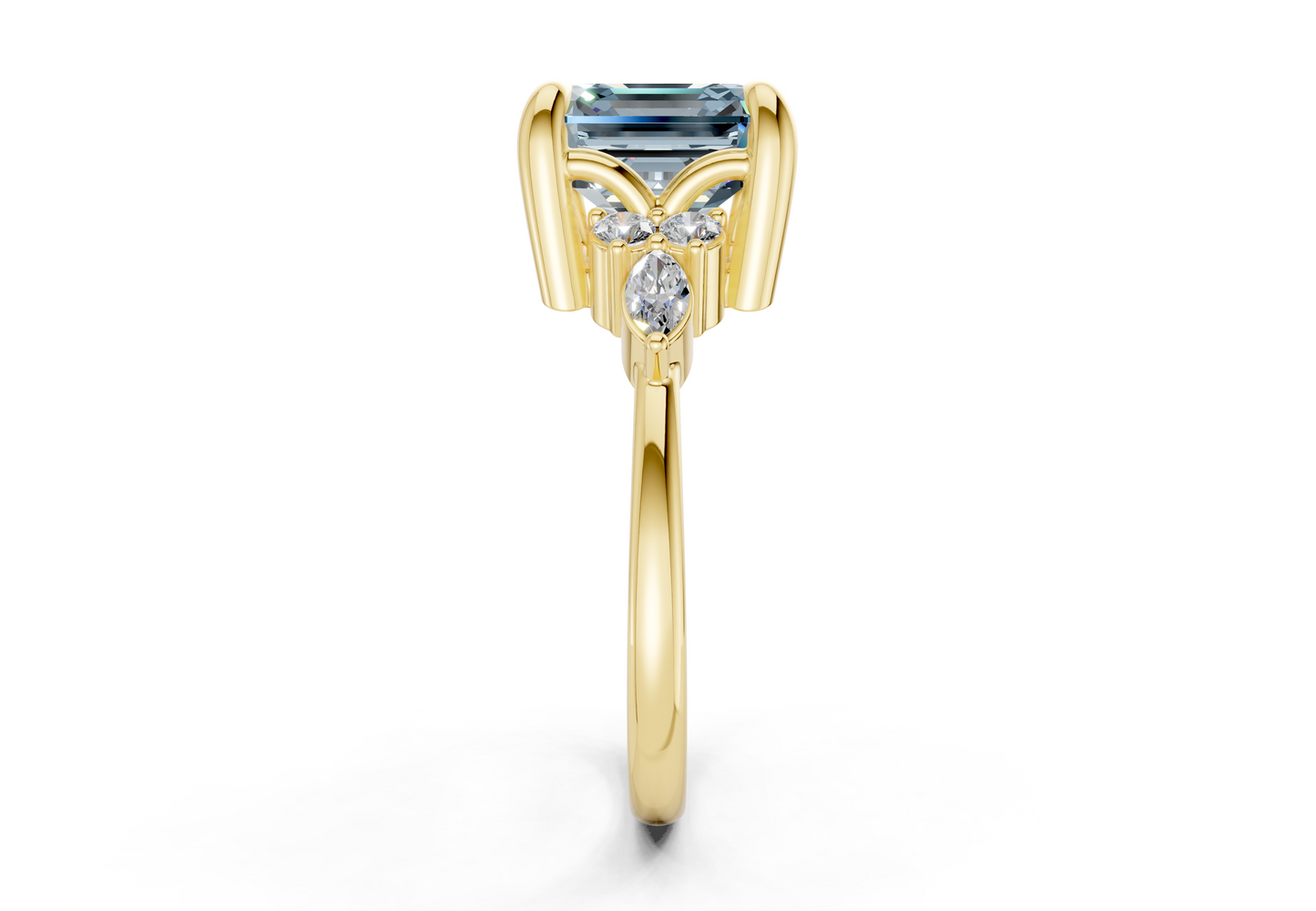 Lyra Blue Diamond Accent Asscher Cut 2mm Engagement Ring