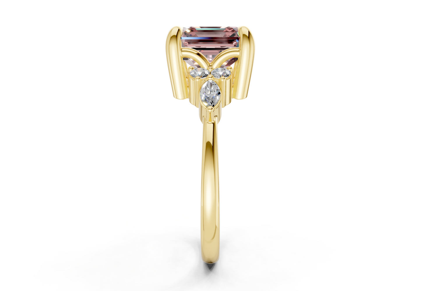 Lyra Pink Diamond Accent Asscher Cut 1.8mm Engagement Ring