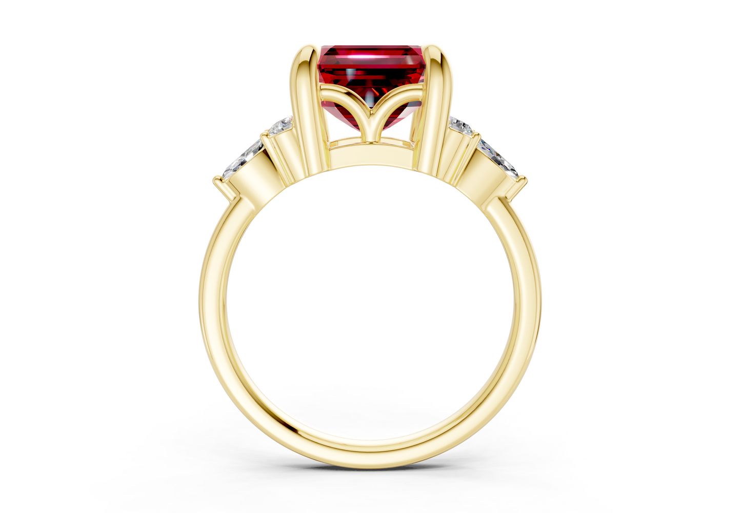 Lyra Ruby Gemstone Accent Asscher Cut 1.8mm Engagement Ring