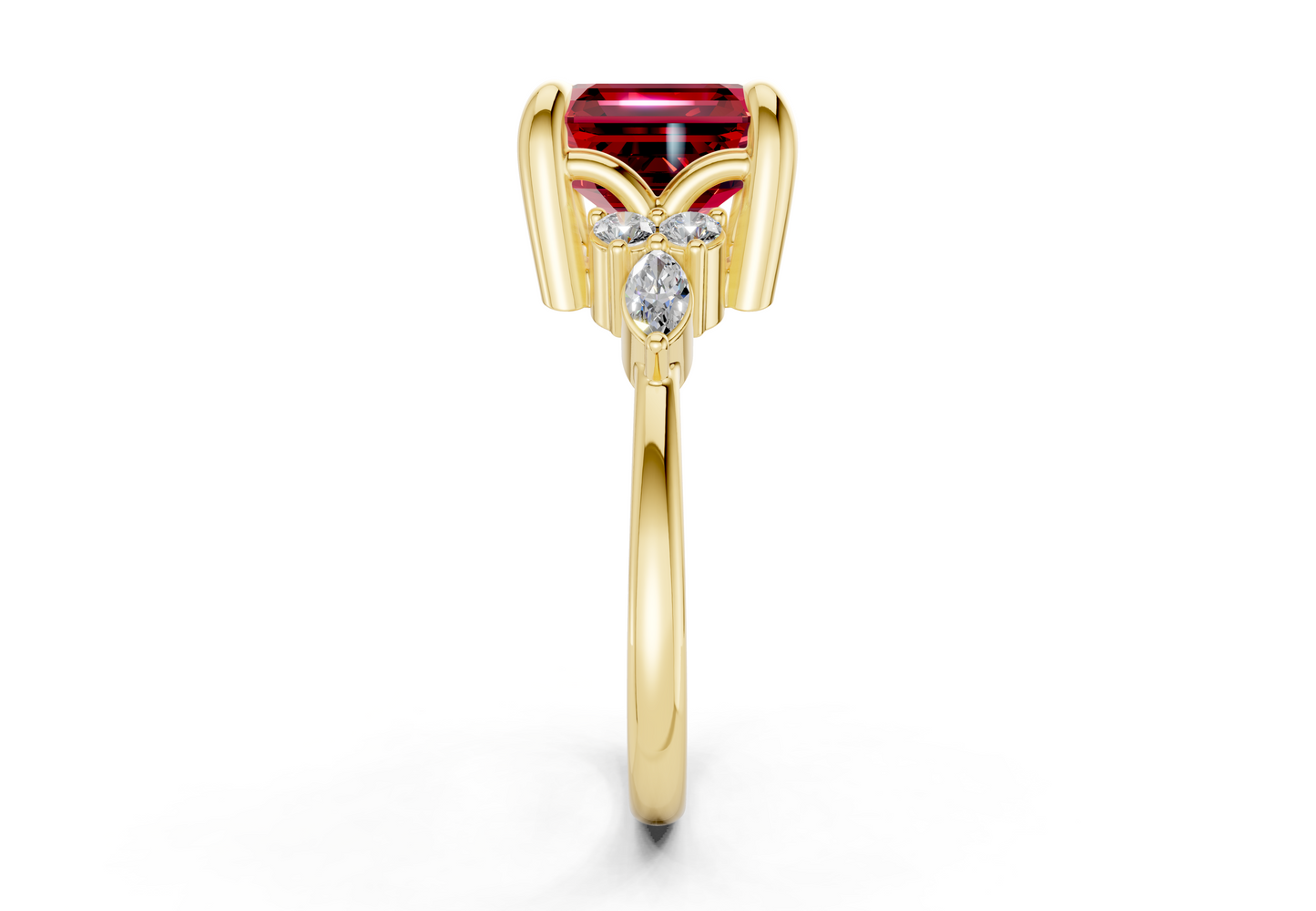 Lyra Ruby Gemstone Accent Asscher Cut 1.8mm Engagement Ring
