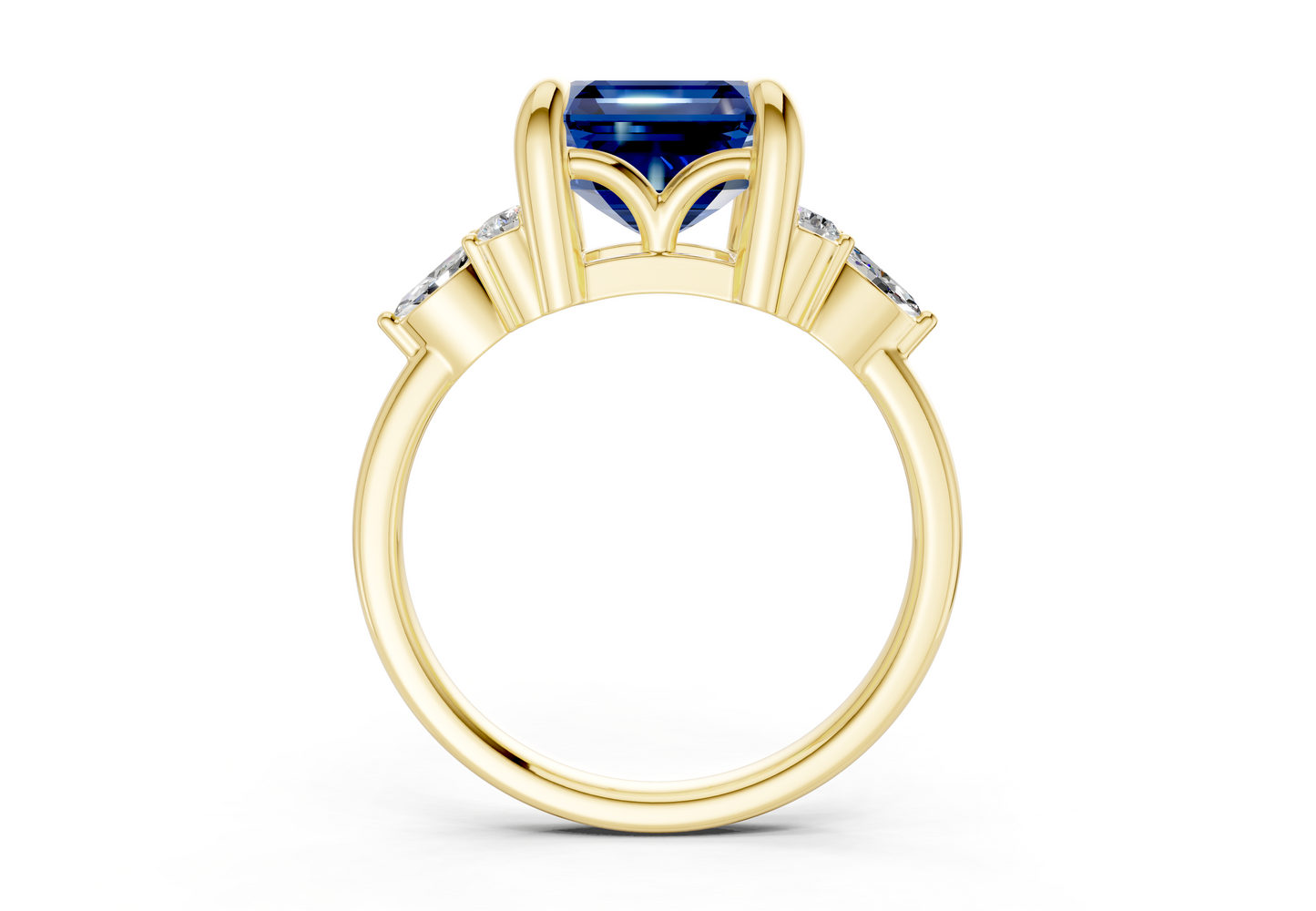 Lyra Sapphire Gemstone Accent Asscher Cut 1.8mm Engagement Ring